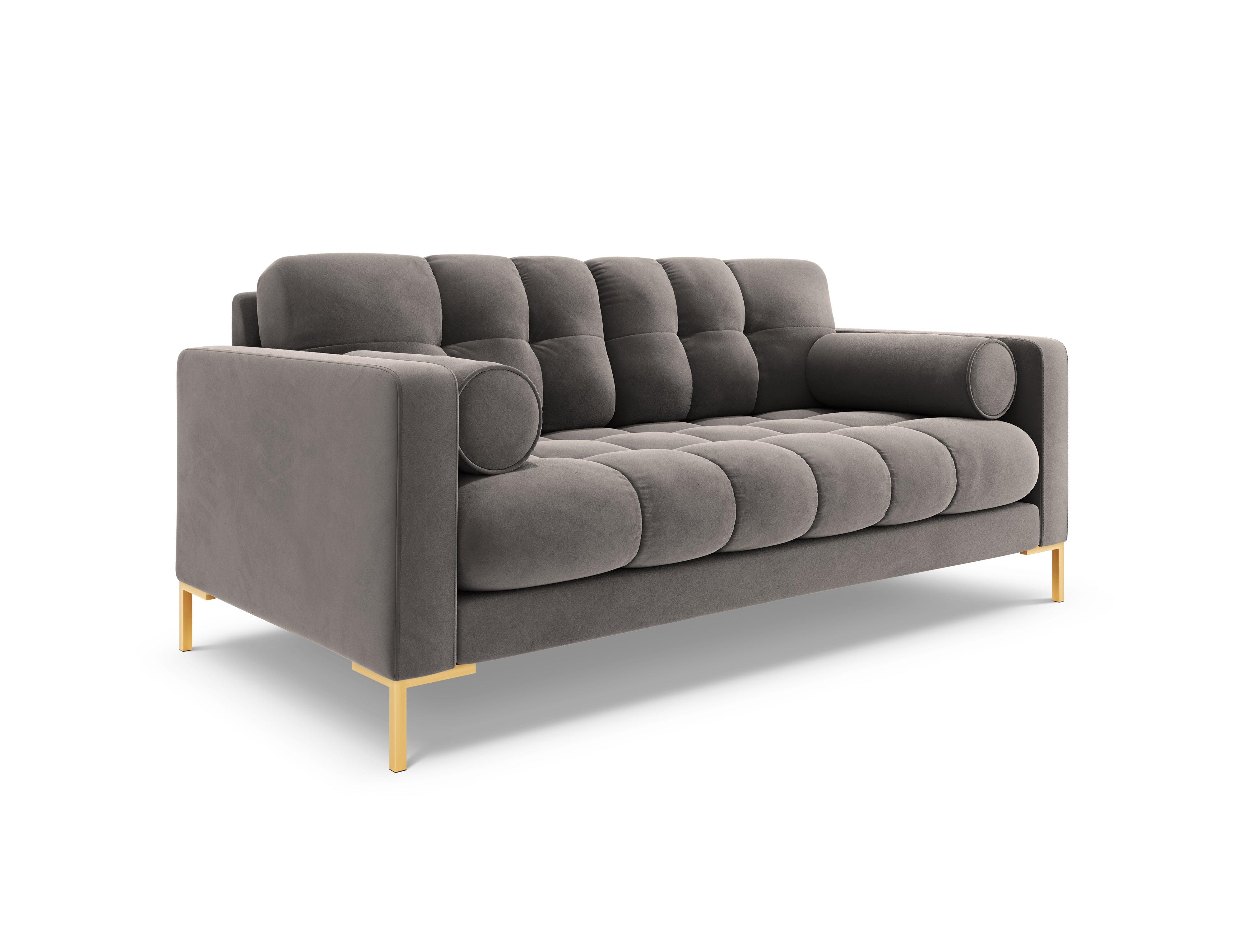 Velvet 2-seater sofa BALI light grey with gold base - Eye on Design