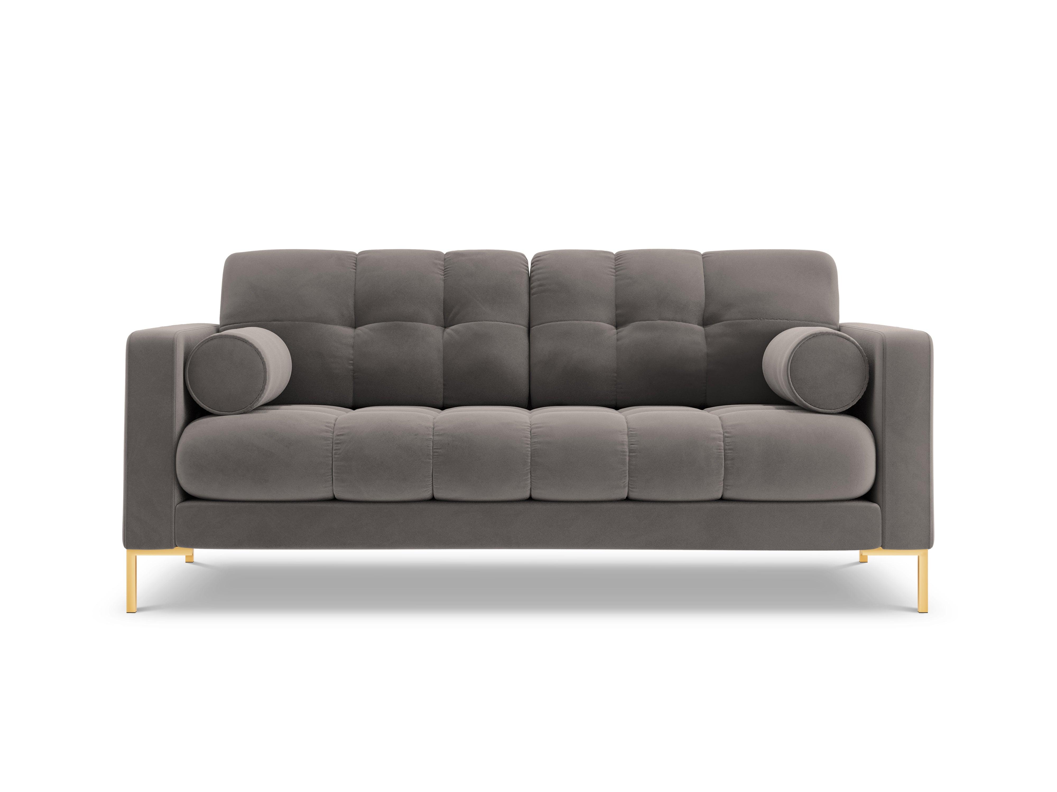 Velvet 2-seater sofa BALI light grey with gold base - Eye on Design