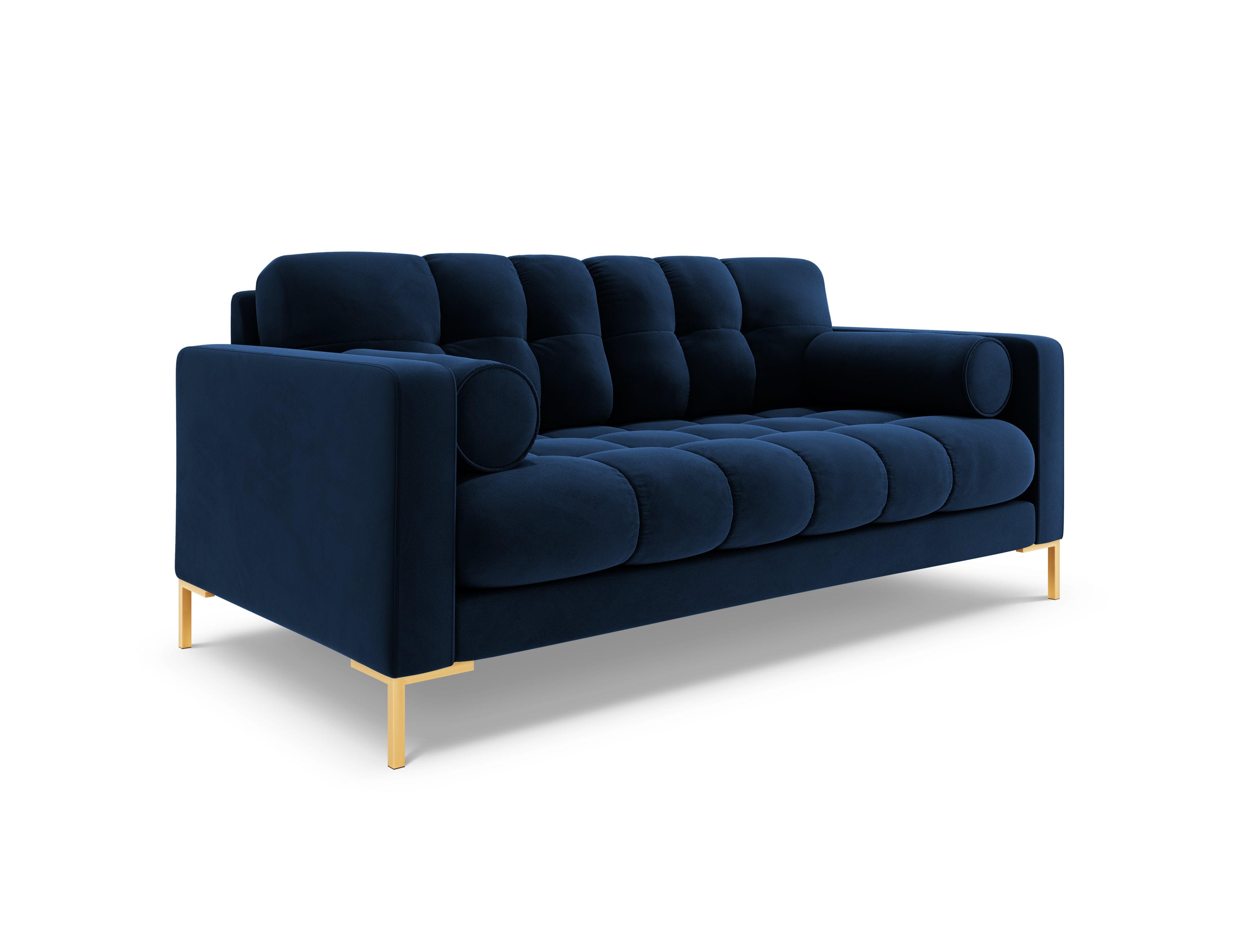 Velvet 2-seater sofa BALI royal blue with gold base - Eye on Design