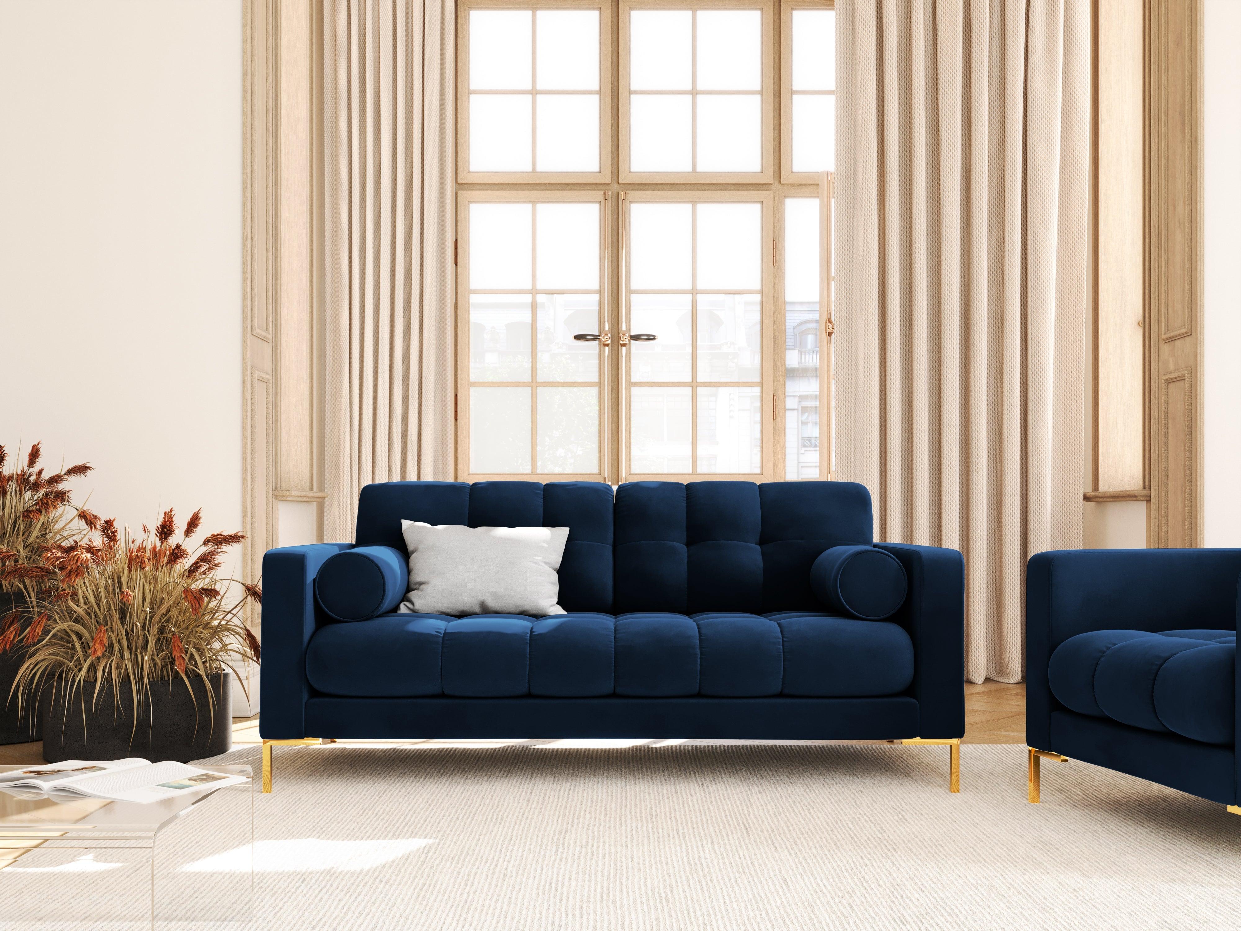 Velvet 2-seater sofa BALI royal blue with gold base - Eye on Design