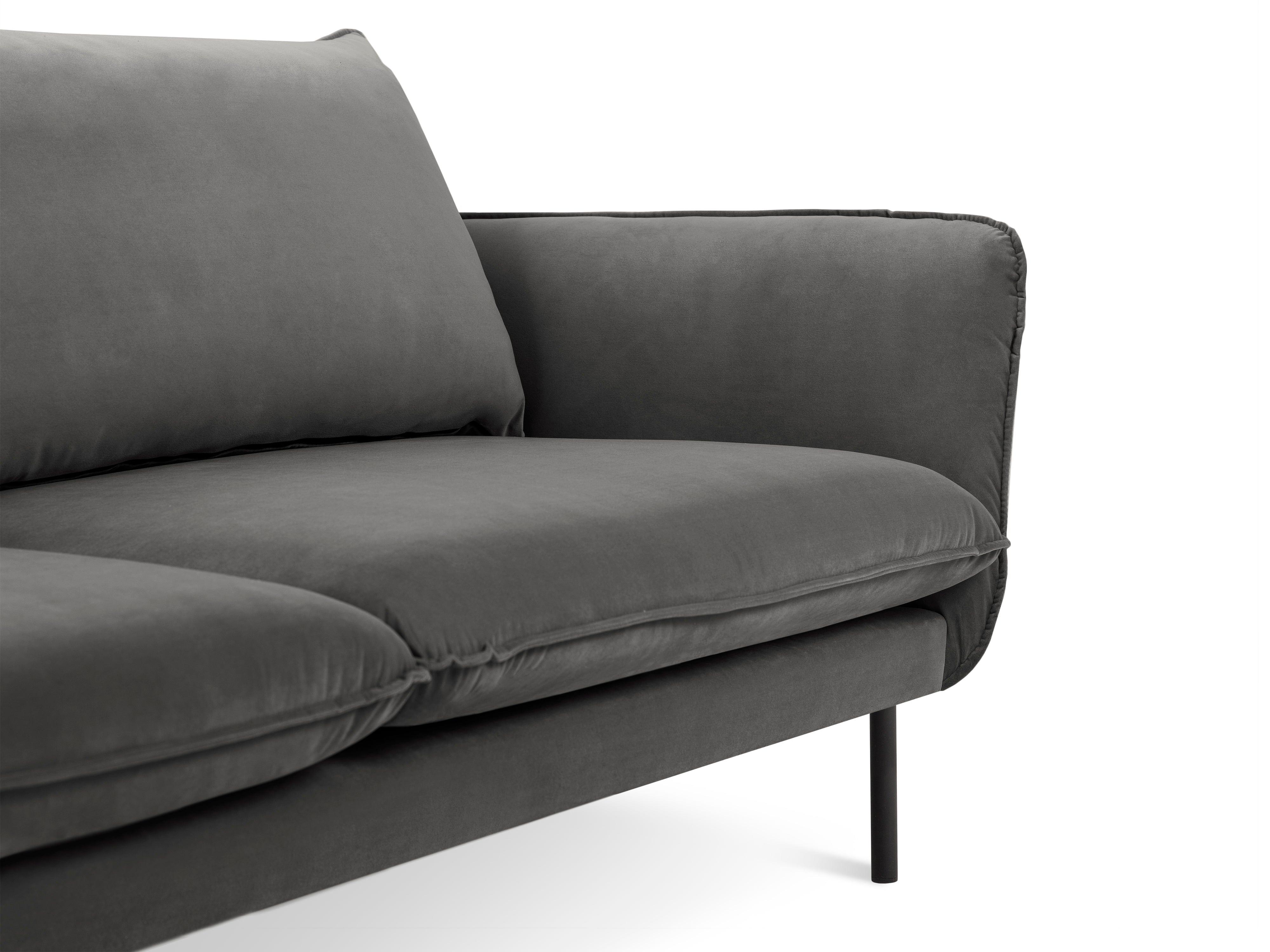 Velvet 2-seater sofa VIENNA dark grey with black base - Eye on Design