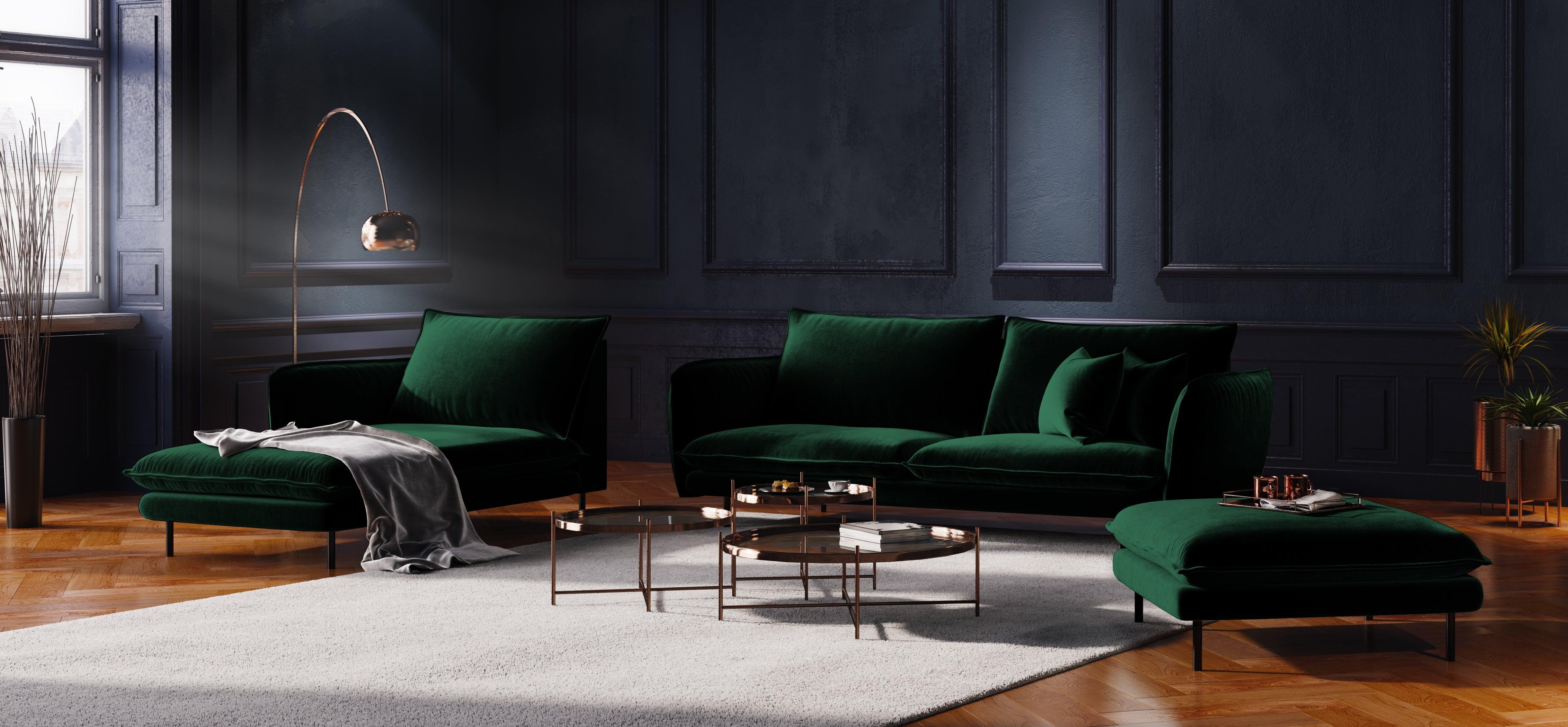 Velvet 2-seater sofa VIENNA green with black base - Eye on Design