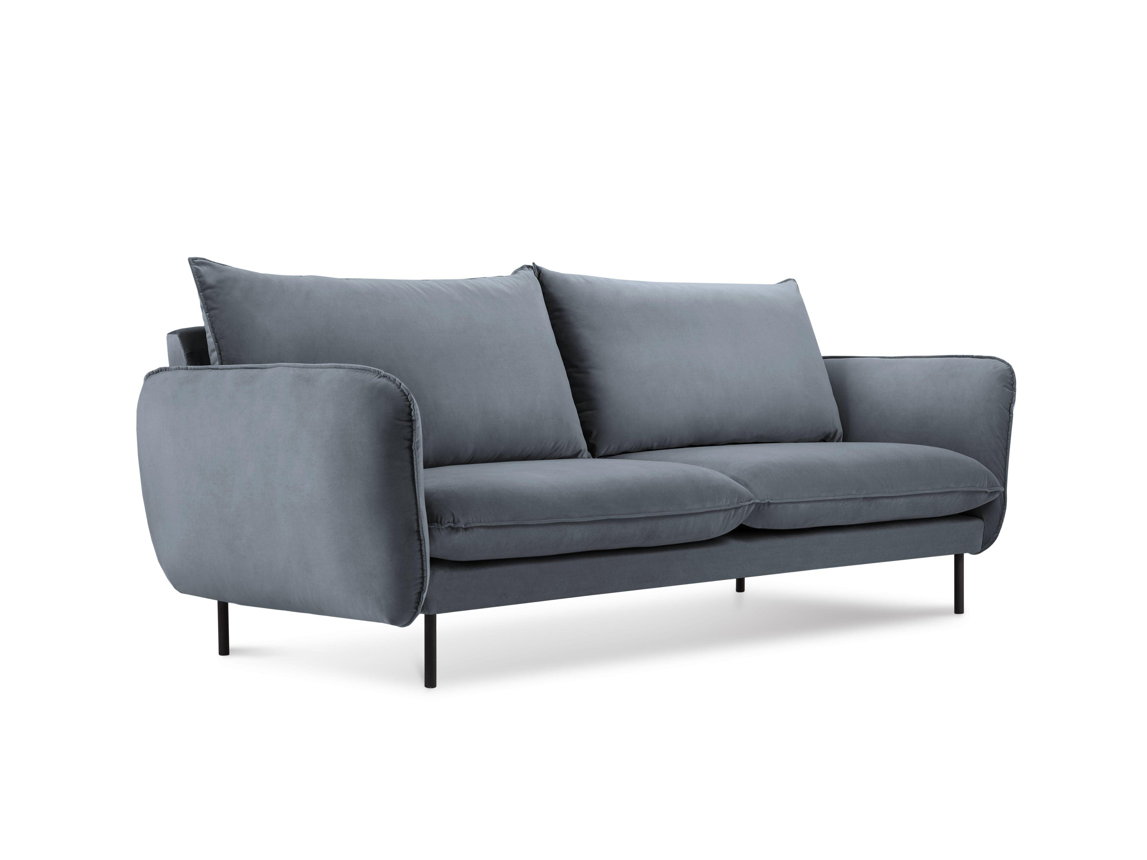 Velvet 2-seater sofa VIENNA grey with black base - Eye on Design