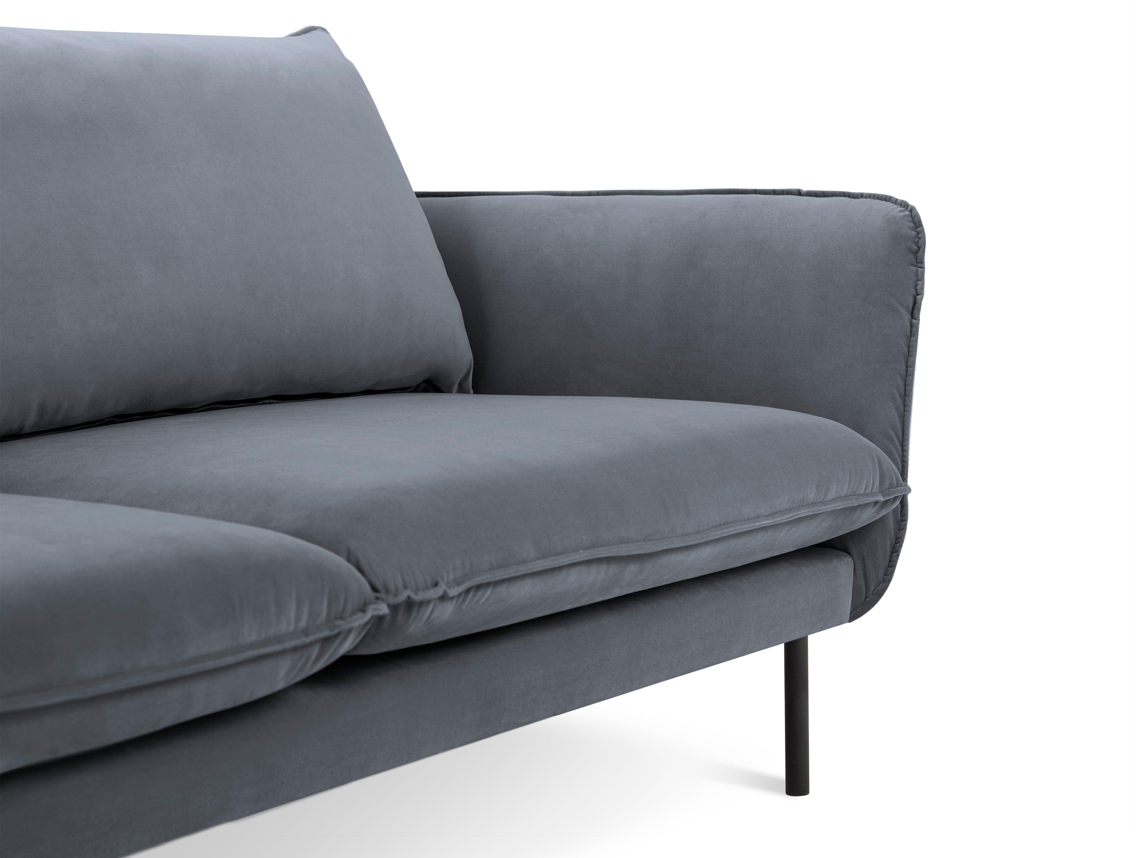 Velvet 2-seater sofa VIENNA grey with black base - Eye on Design