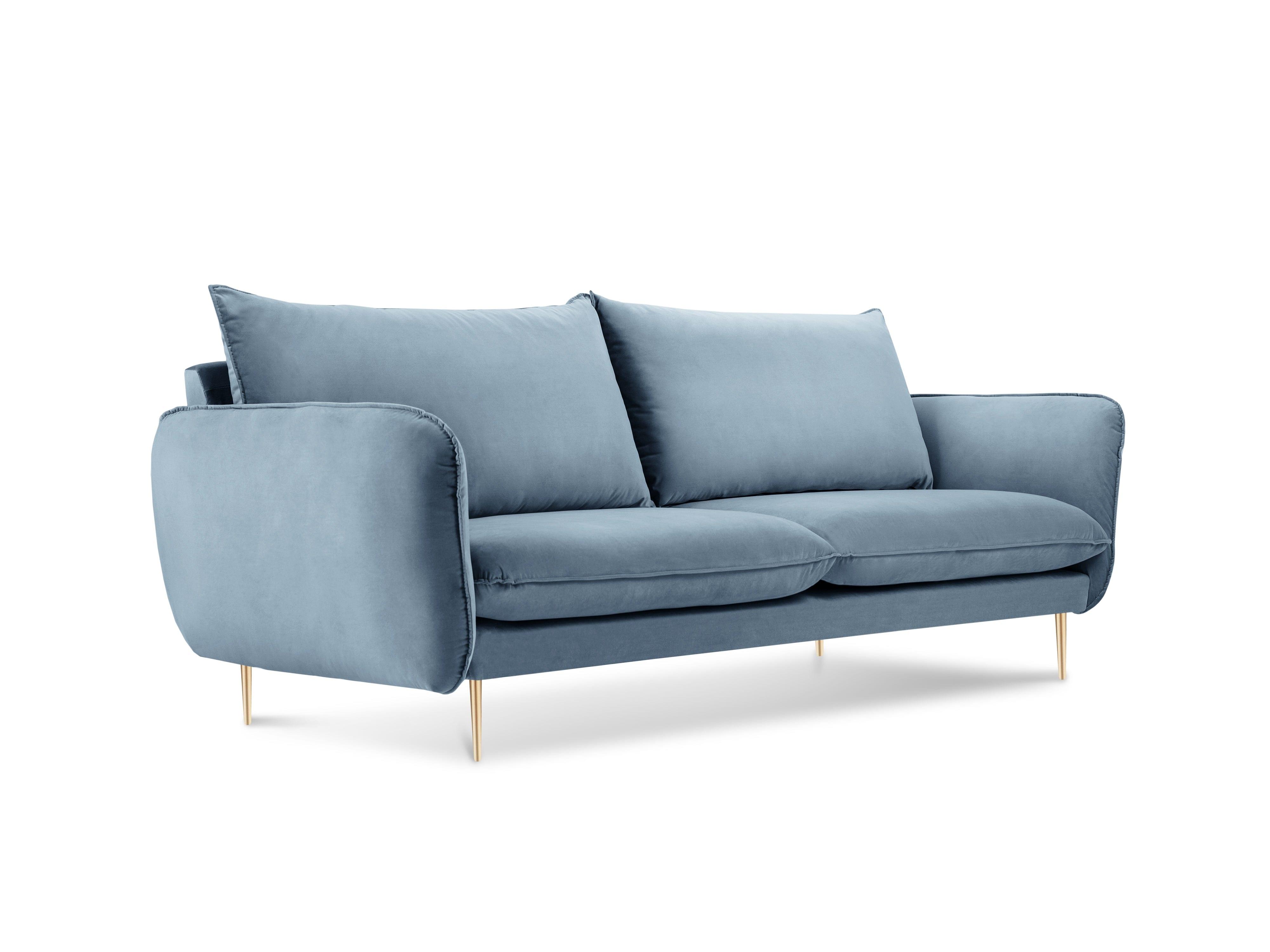 Velvet 2-seater sofa VIENNA light blue with gold base - Eye on Design