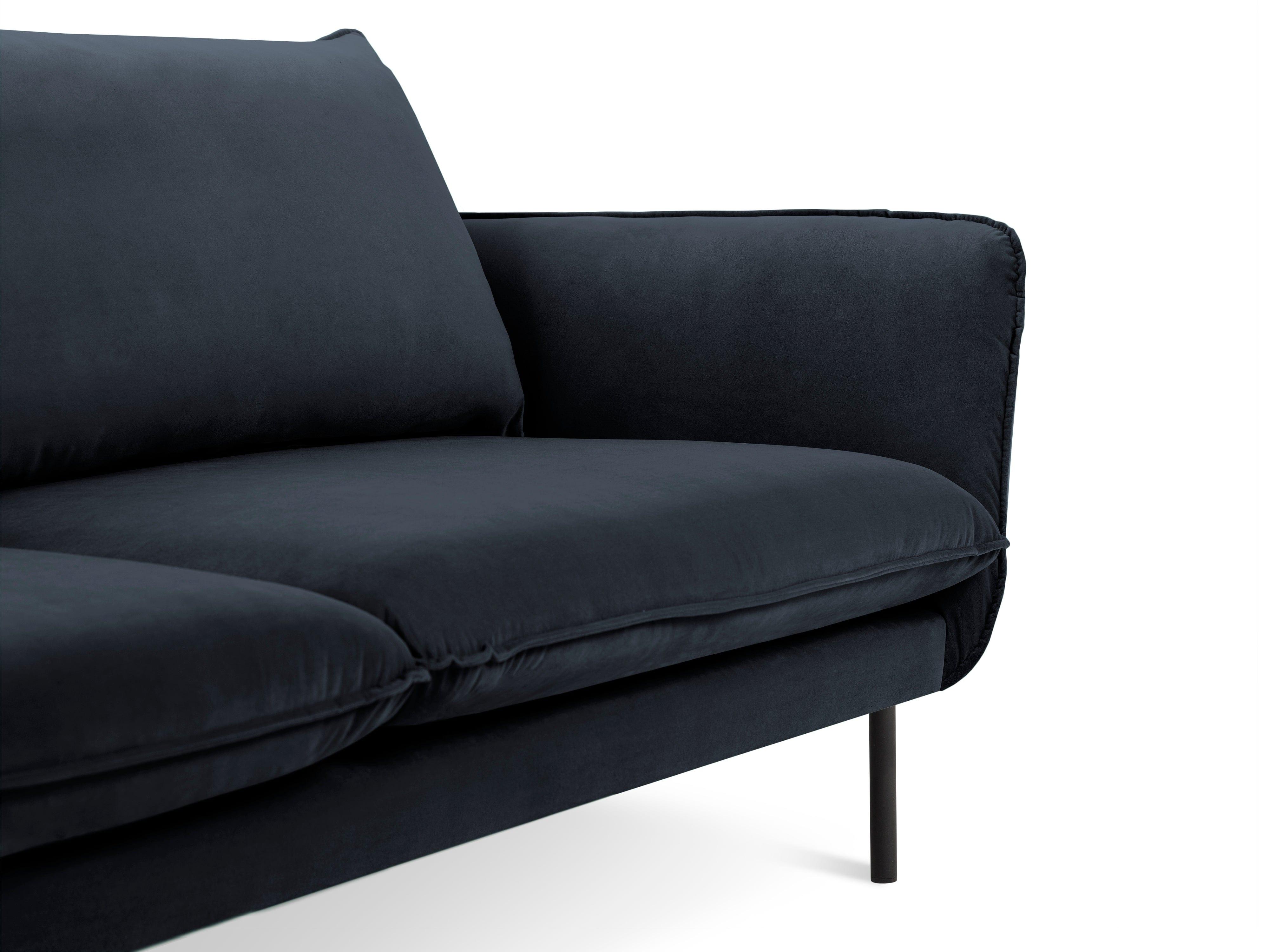 Velvet 2-seater sofa VIENNA navy blue with black base - Eye on Design