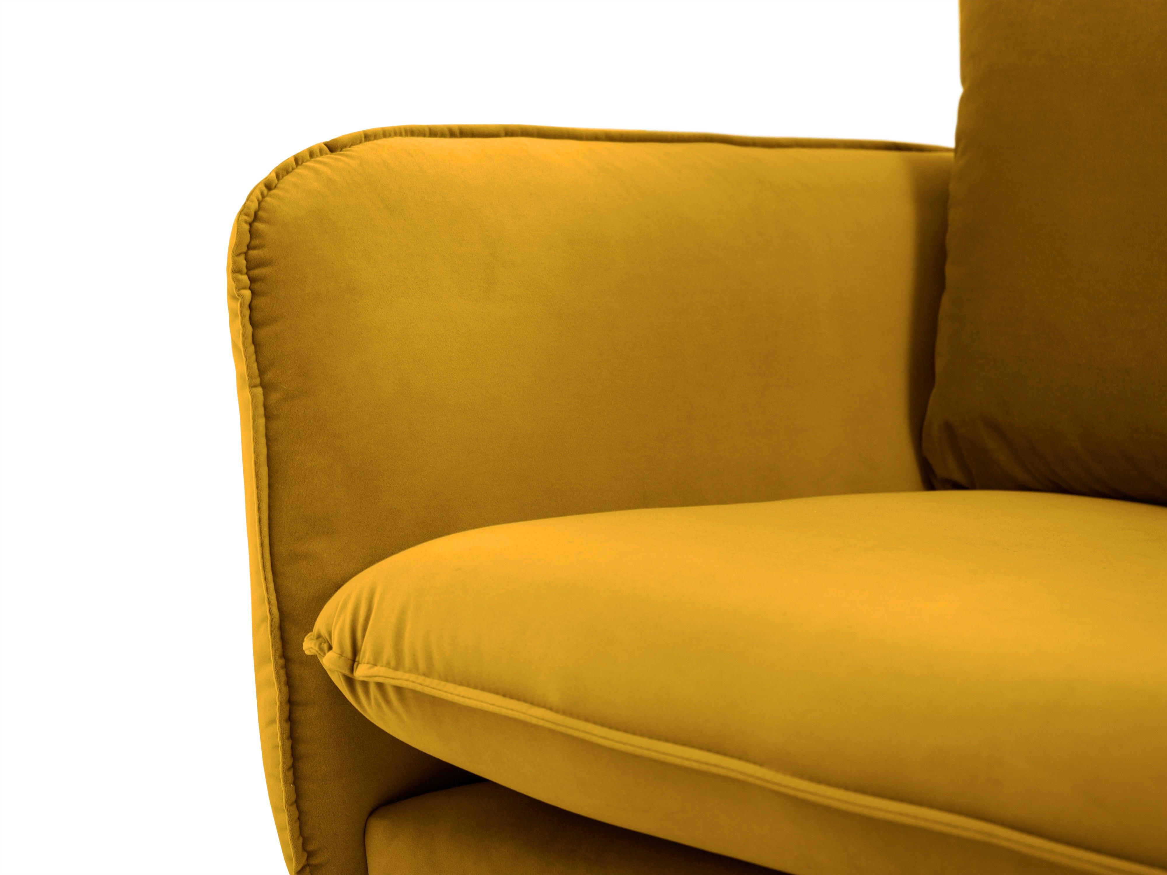 Velvet 2-seater sofa VIENNA yellow with black base - Eye on Design