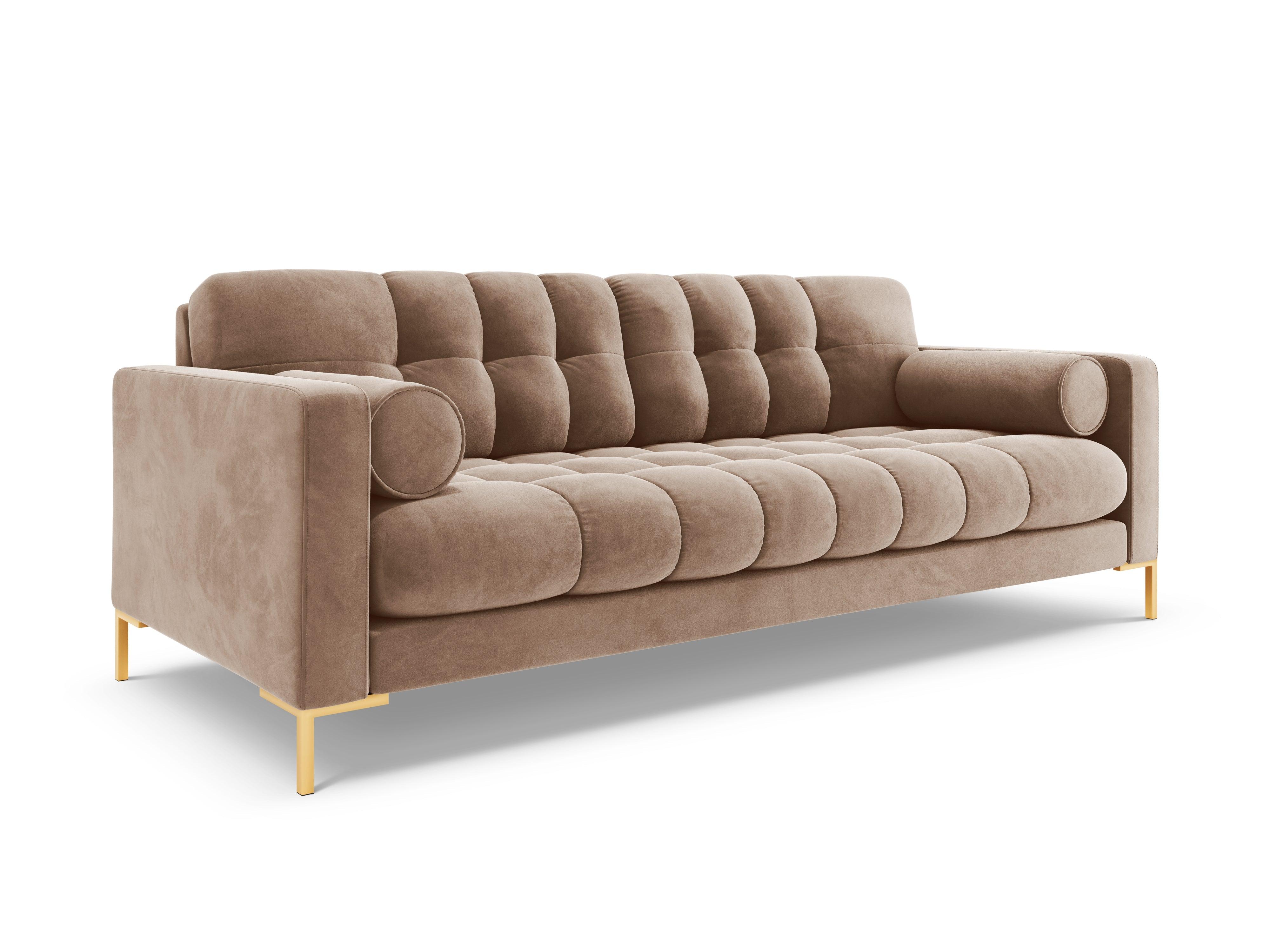 Velvet 3-seater sofa BALI beige with gold base - Eye on Design