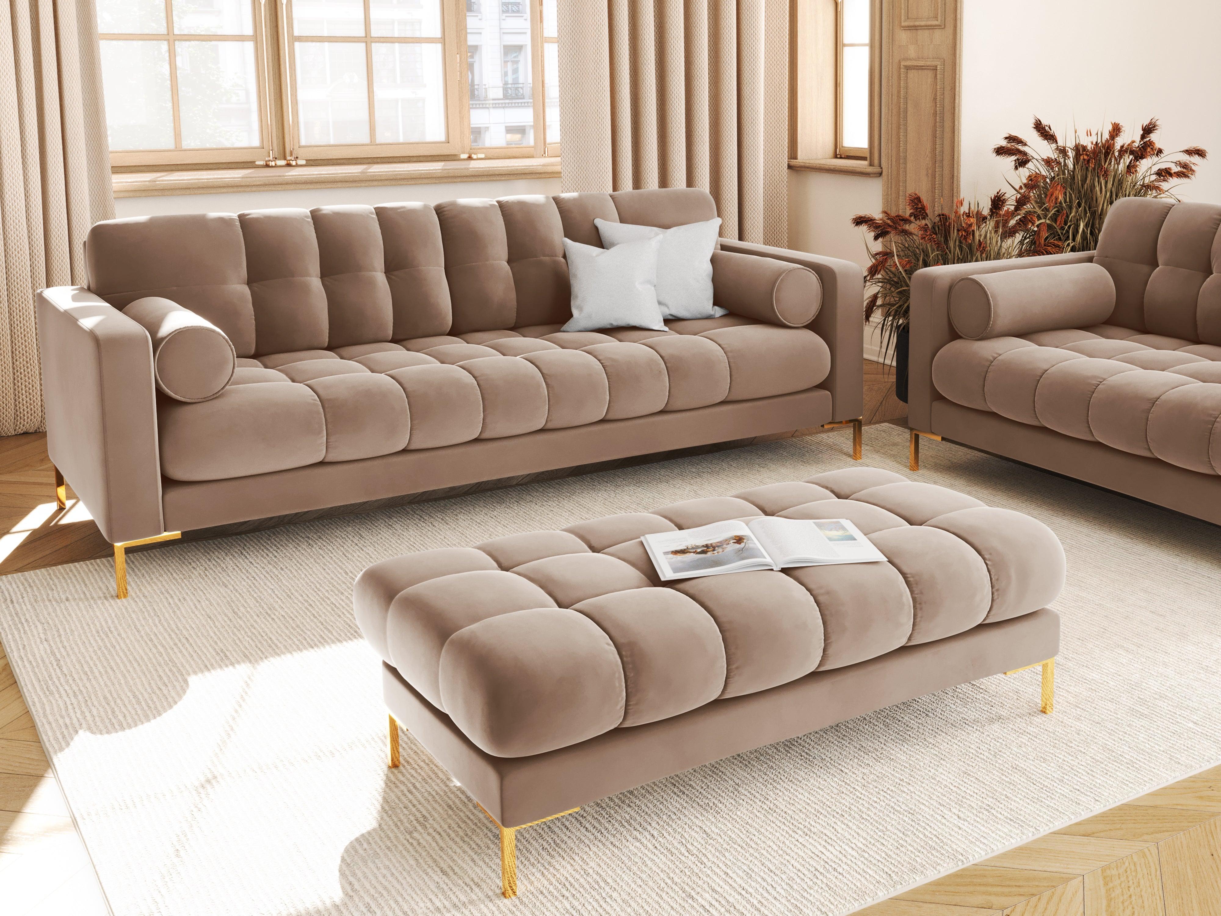 Velvet 3-seater sofa BALI beige with gold base - Eye on Design