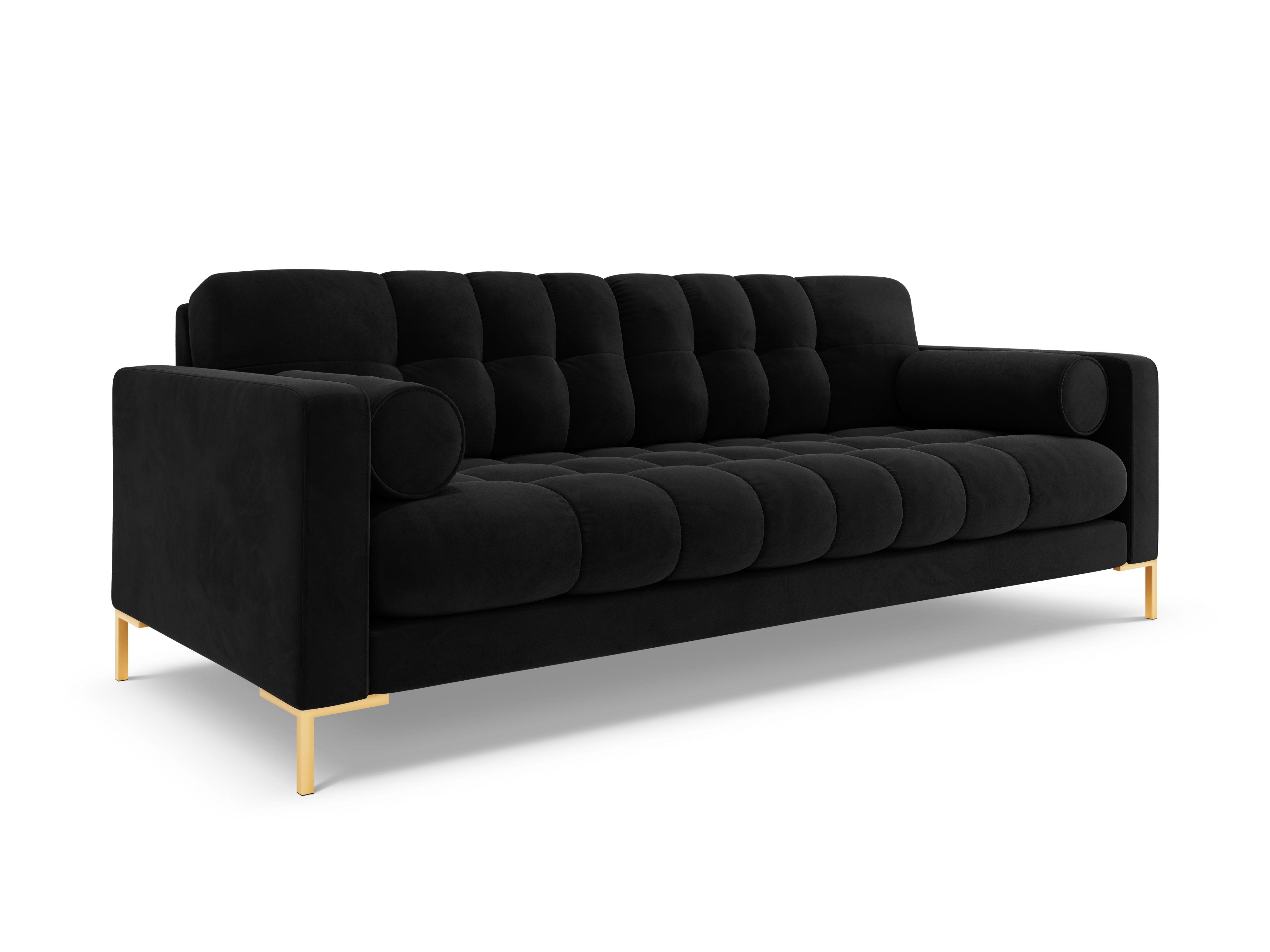 Velvet 3-seater sofa BALI black with gold base - Eye on Design