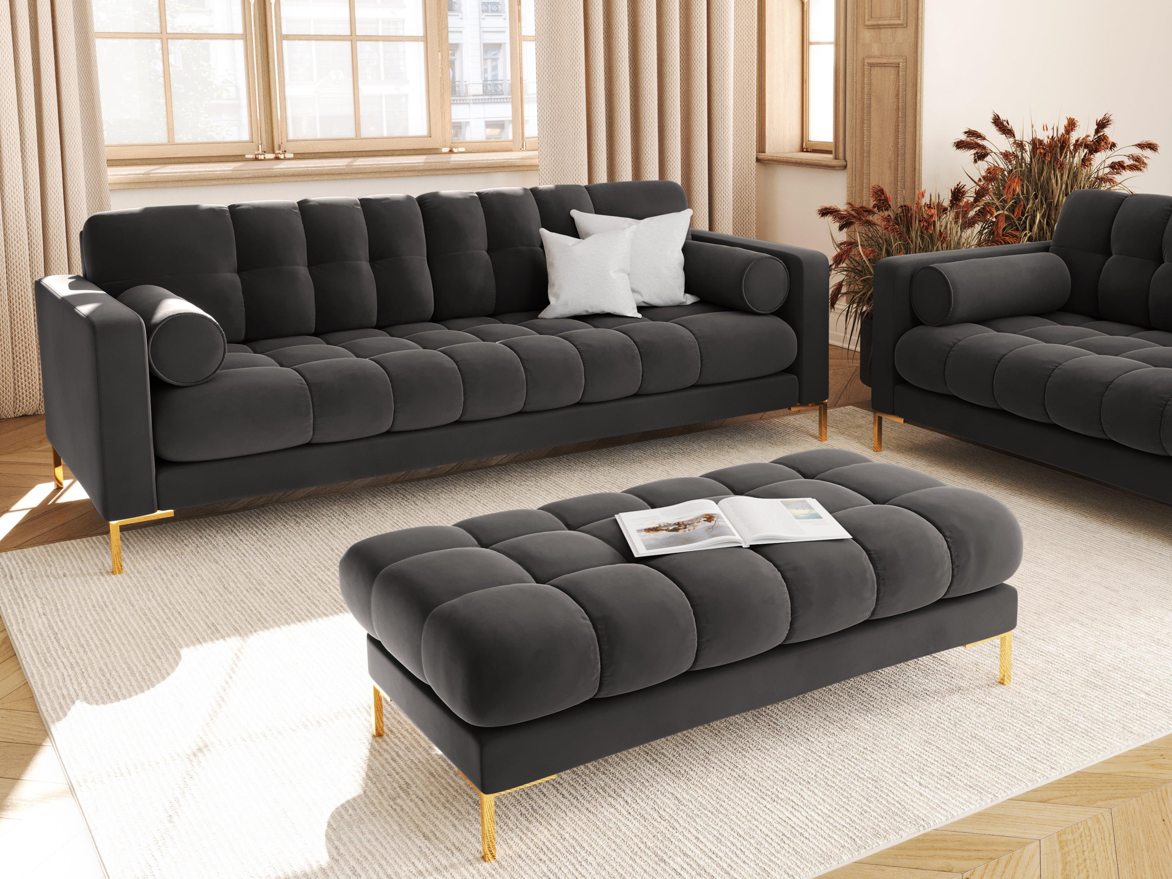 Velvet 3-seater sofa BALI dark grey with gold base - Eye on Design