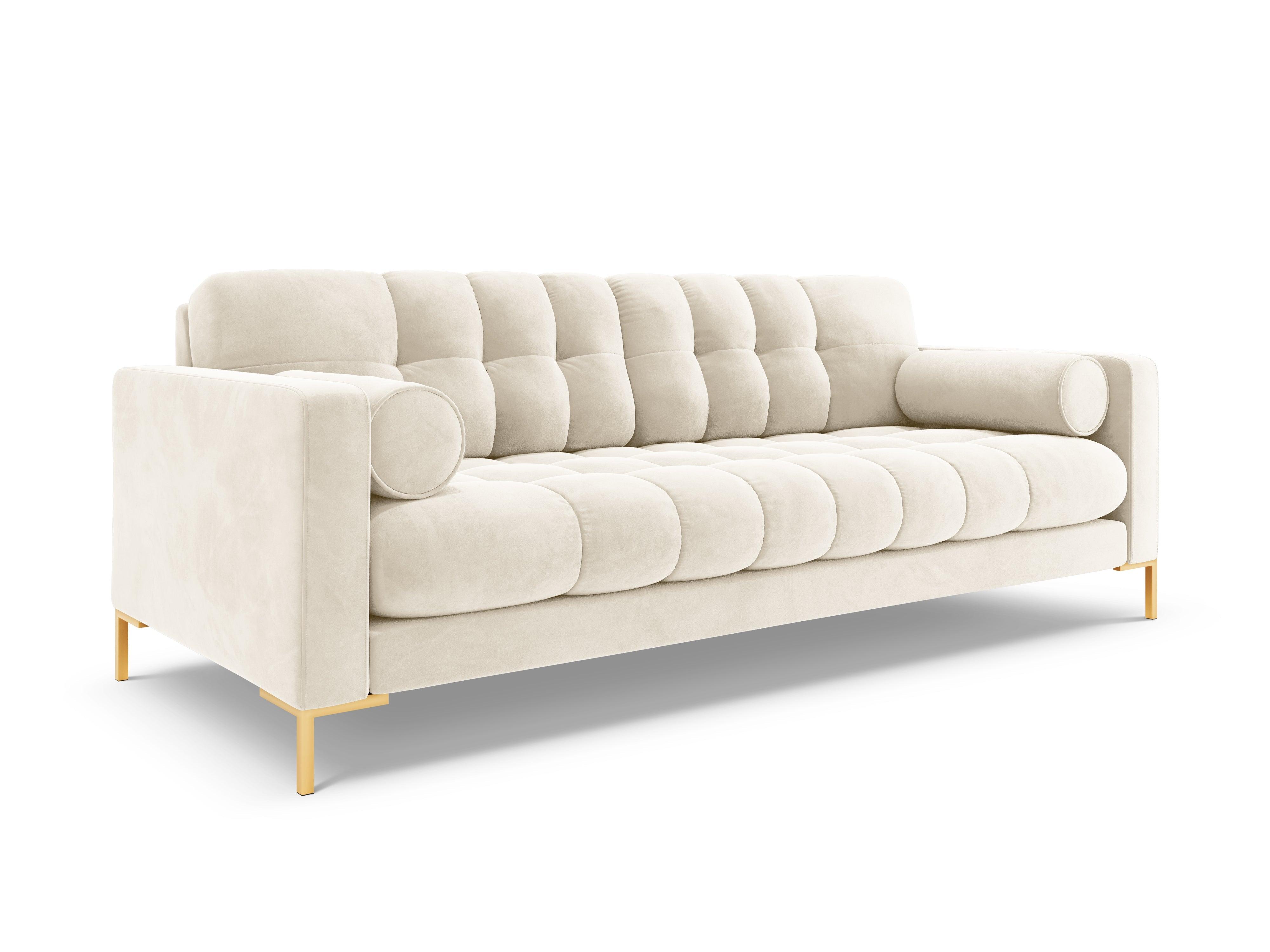 Velvet 3-seater sofa BALI light beige with gold base - Eye on Design