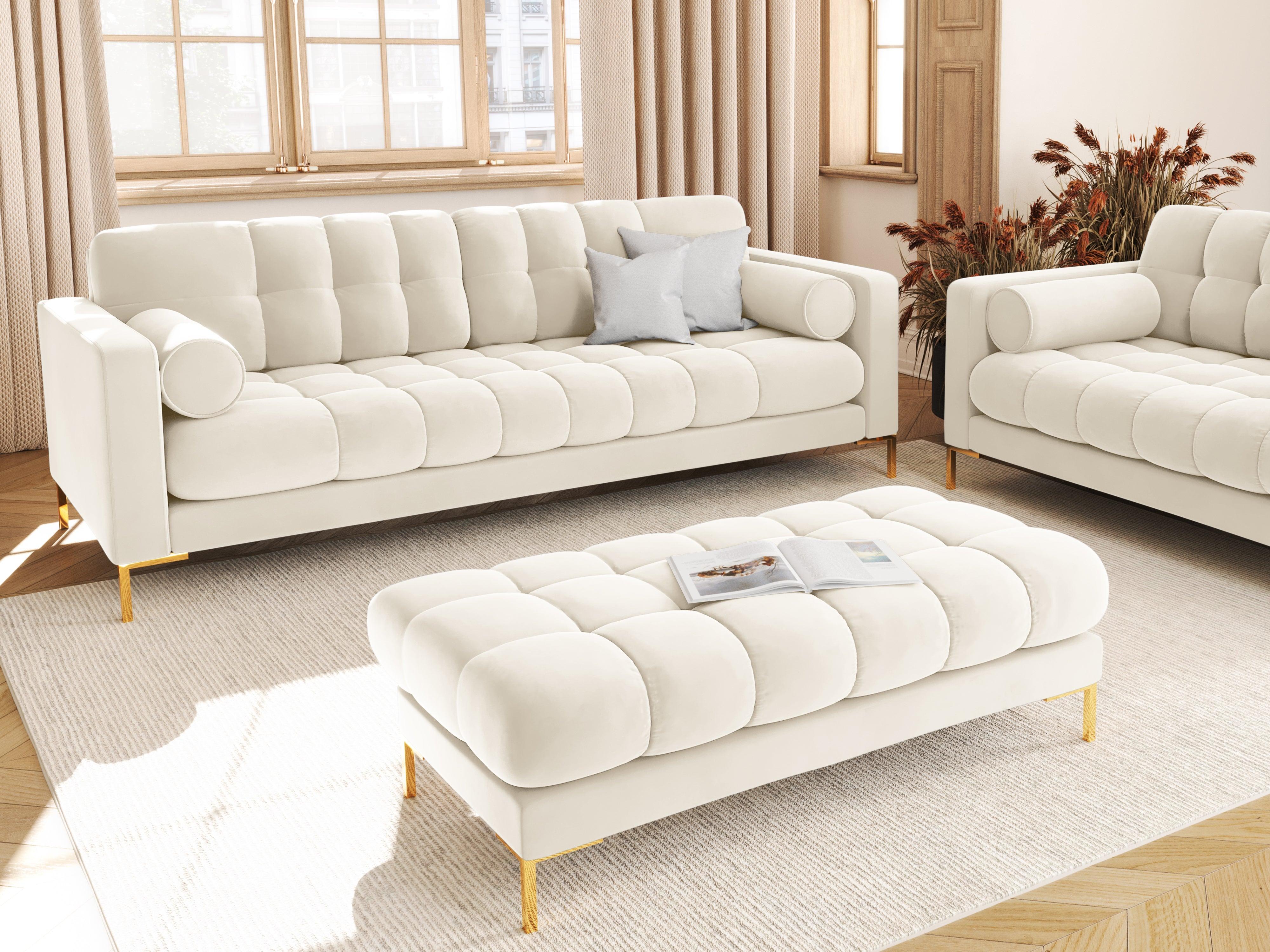 Velvet 3-seater sofa BALI light beige with gold base - Eye on Design