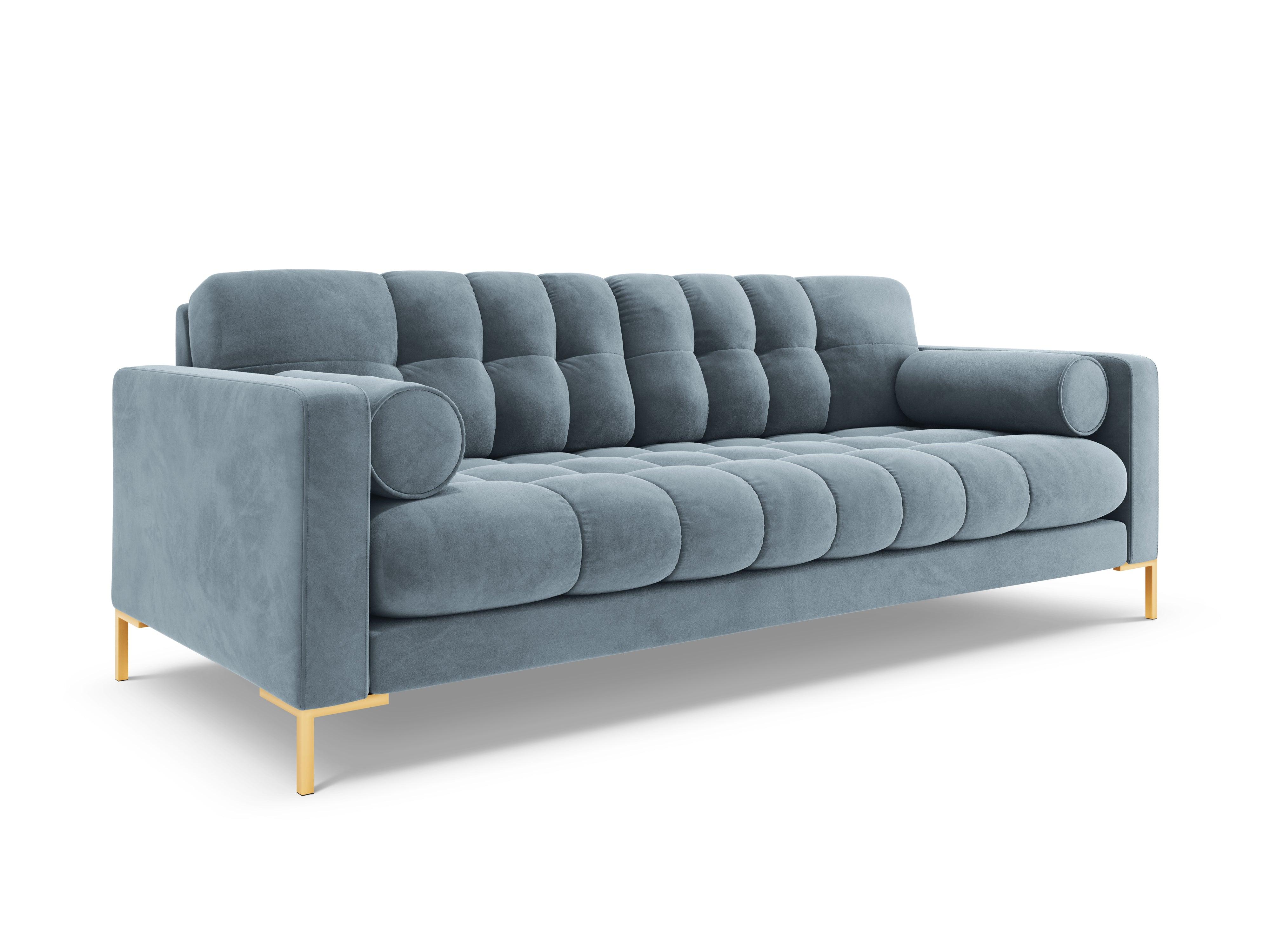 Velvet 3-seater sofa BALI light blue with gold base - Eye on Design