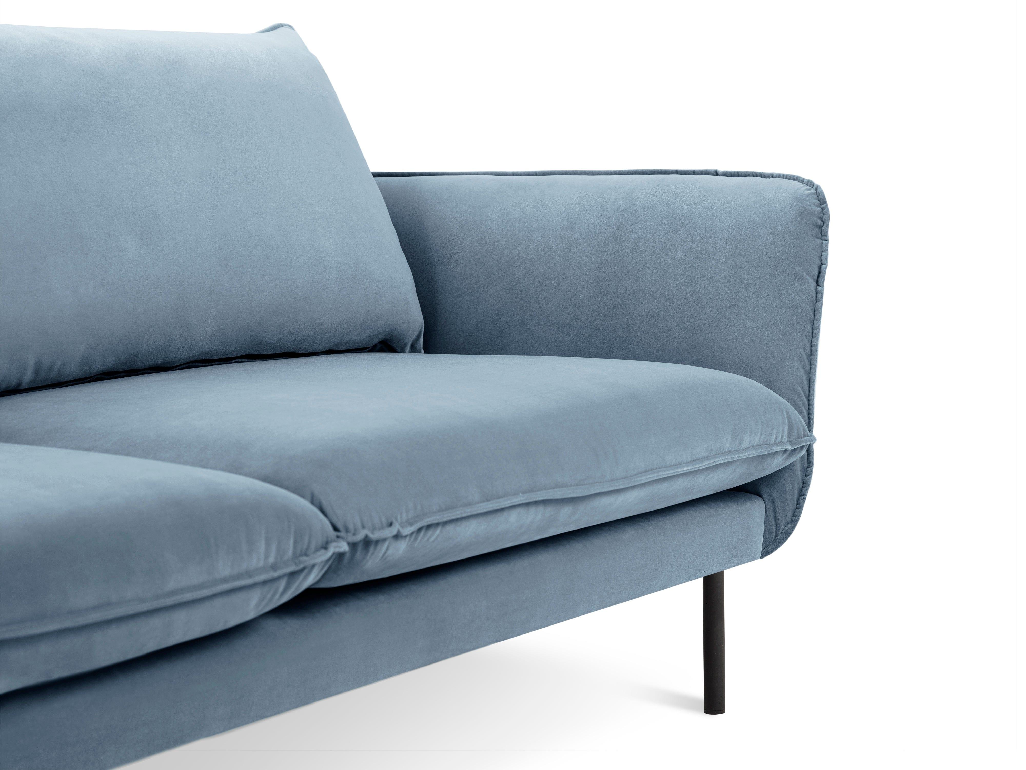 Velvet 3-seater sofa VIENNA light blue with black base - Eye on Design