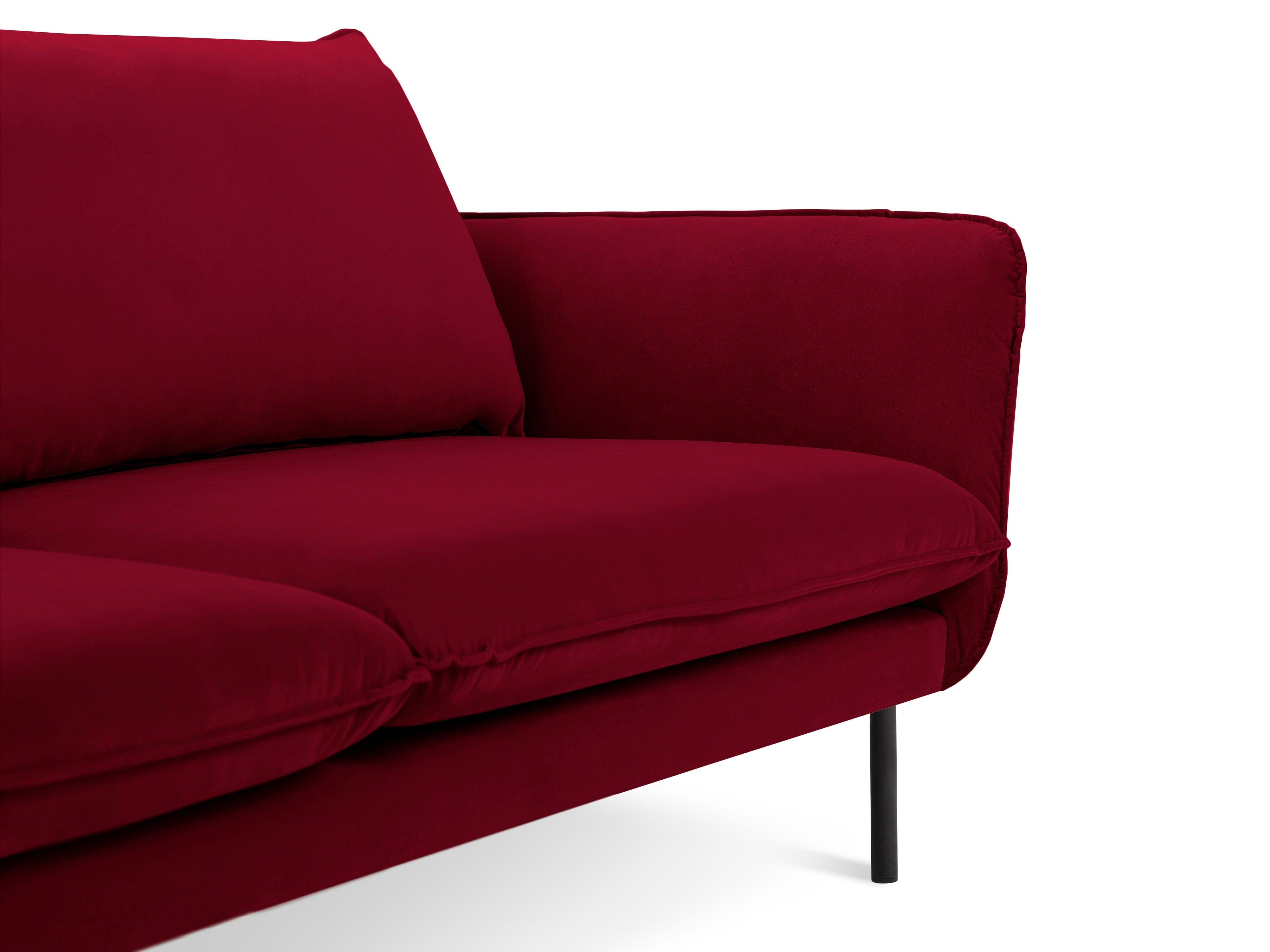 Velvet 3-seater sofa VIENNA maroon with black base - Eye on Design