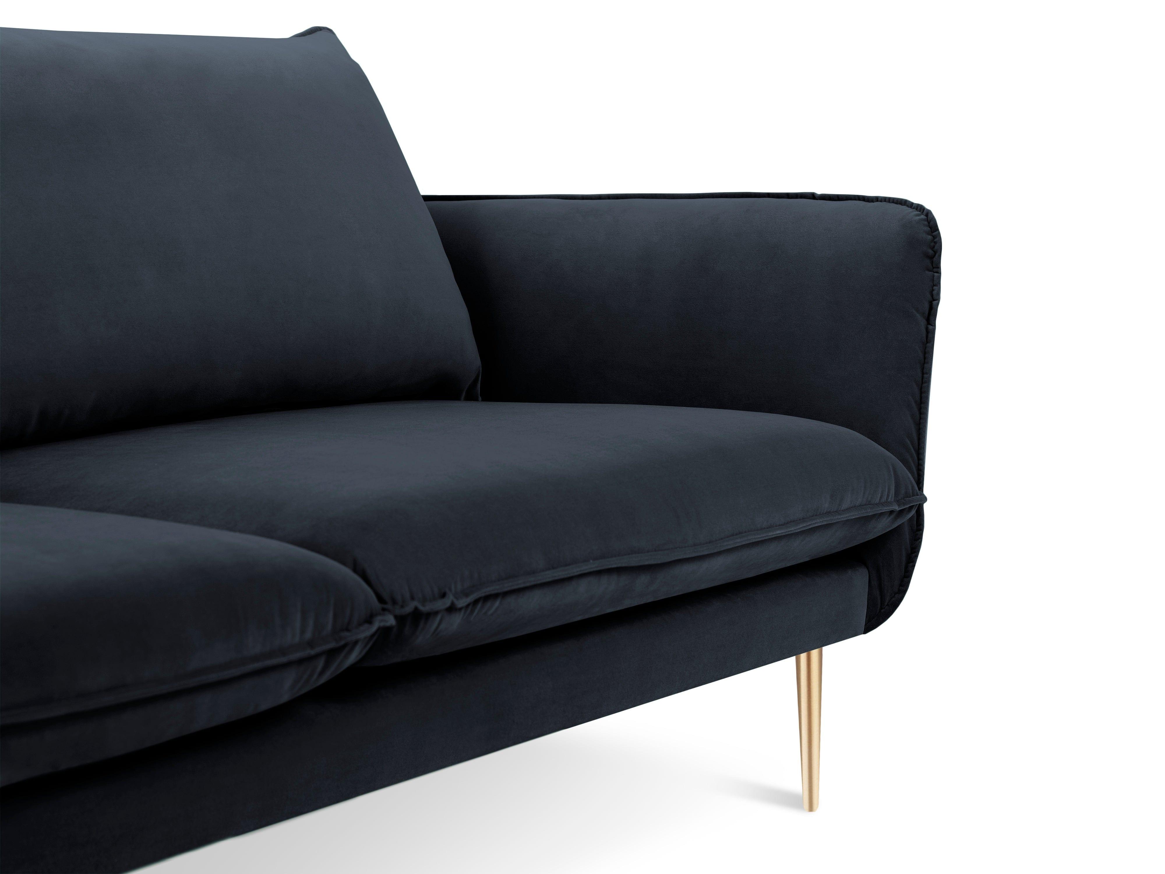 Velvet 3-seater sofa VIENNA navy blue with gold base - Eye on Design