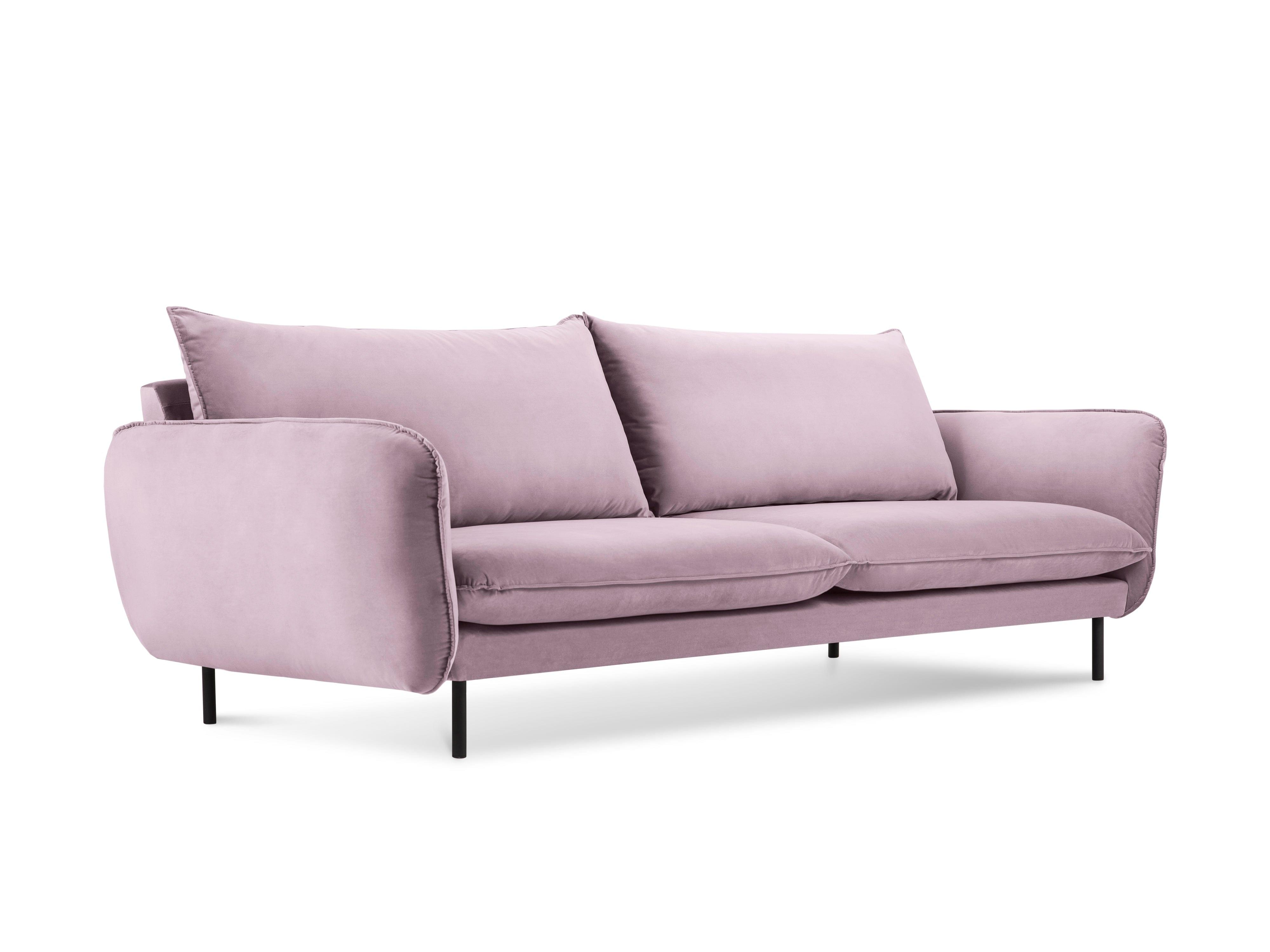 Velvet 3-seater sofa VIENNA powder pink with black base - Eye on Design