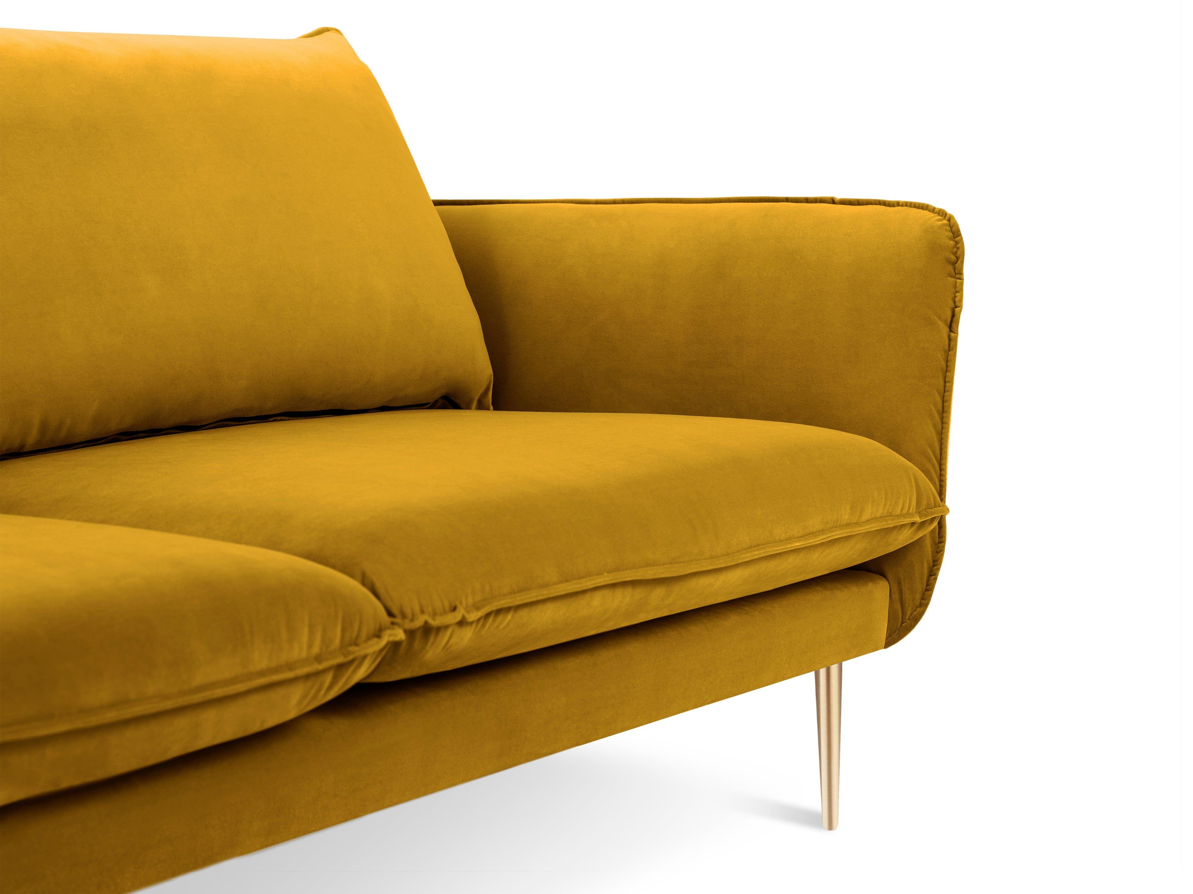 Velvet 3-seater sofa VIENNA yellow with gold base - Eye on Design