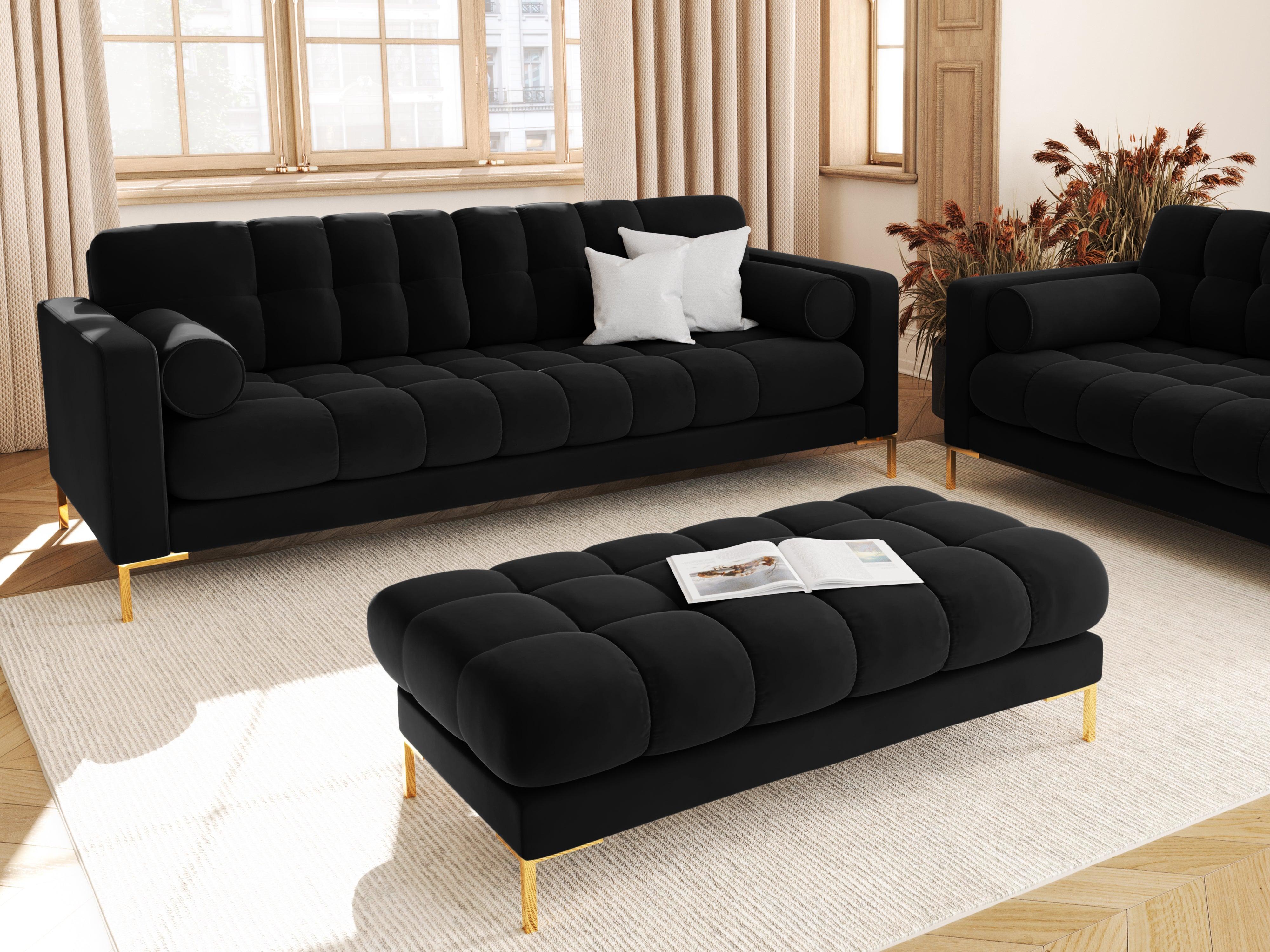 Velvet 4-seater sofa BALI black with gold base - Eye on Design