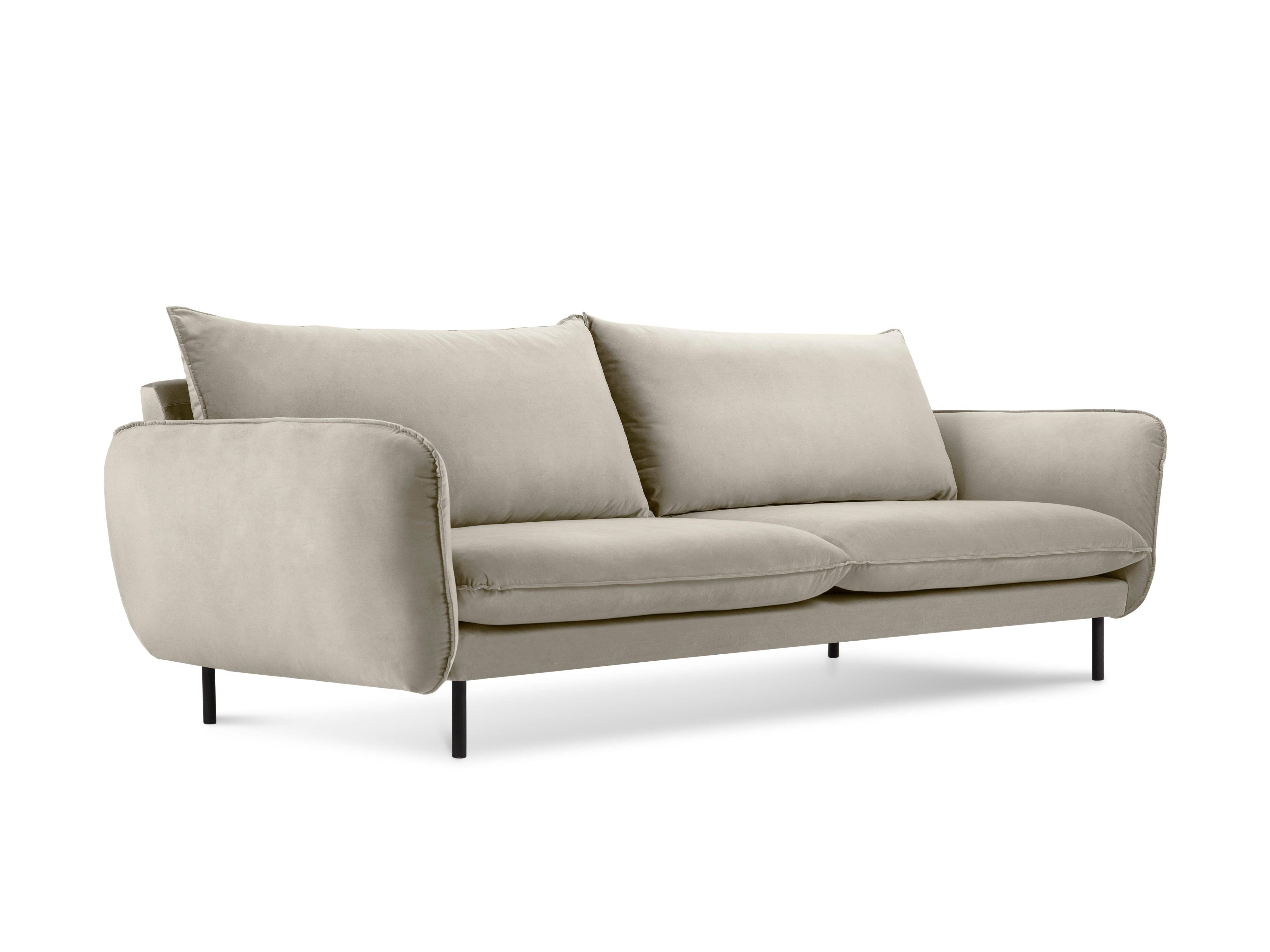 Velvet 4-seater sofa VIENNA beige with black base - Eye on Design