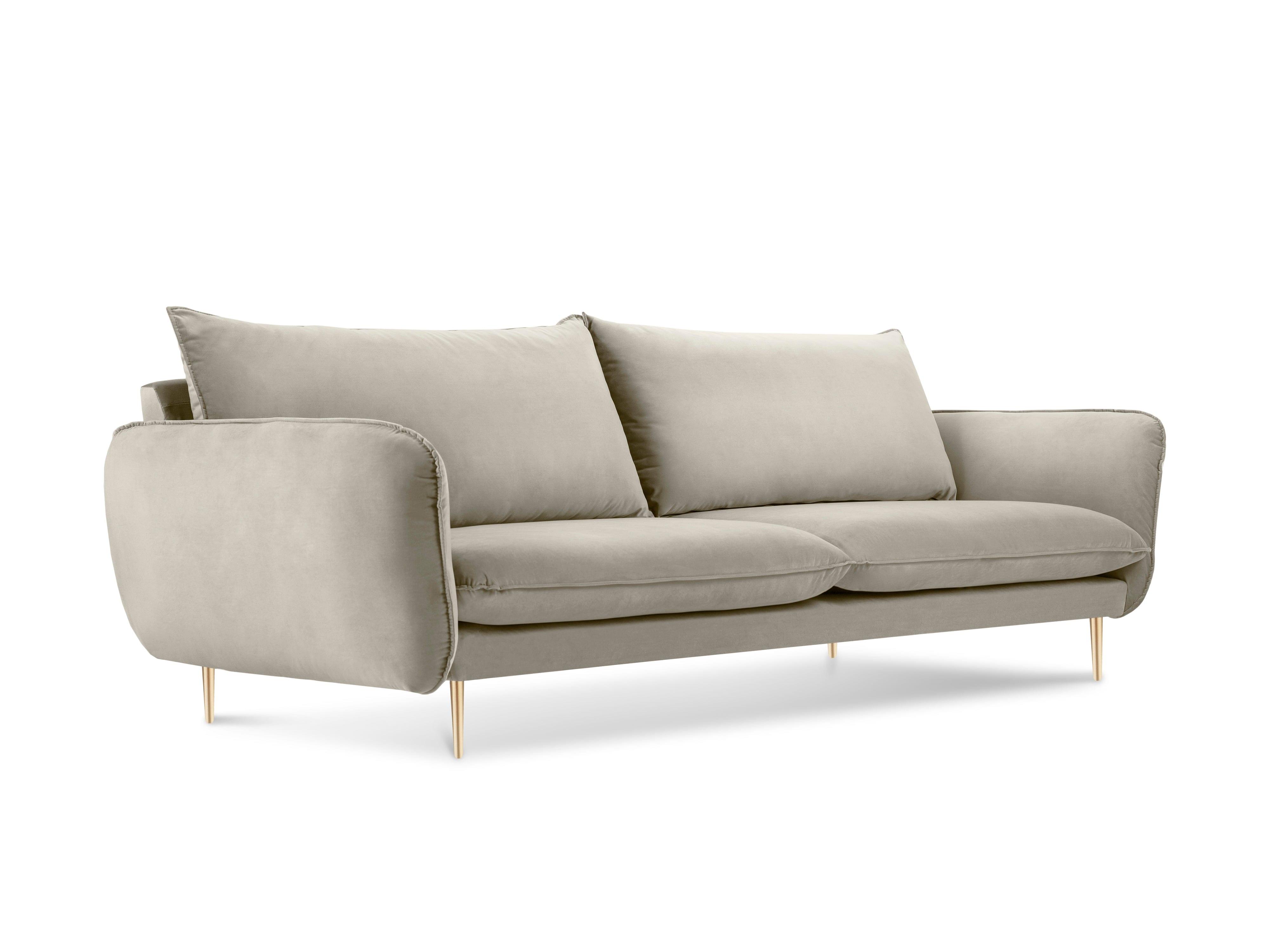 Velvet 4-seater sofa VIENNA beige with gold base - Eye on Design