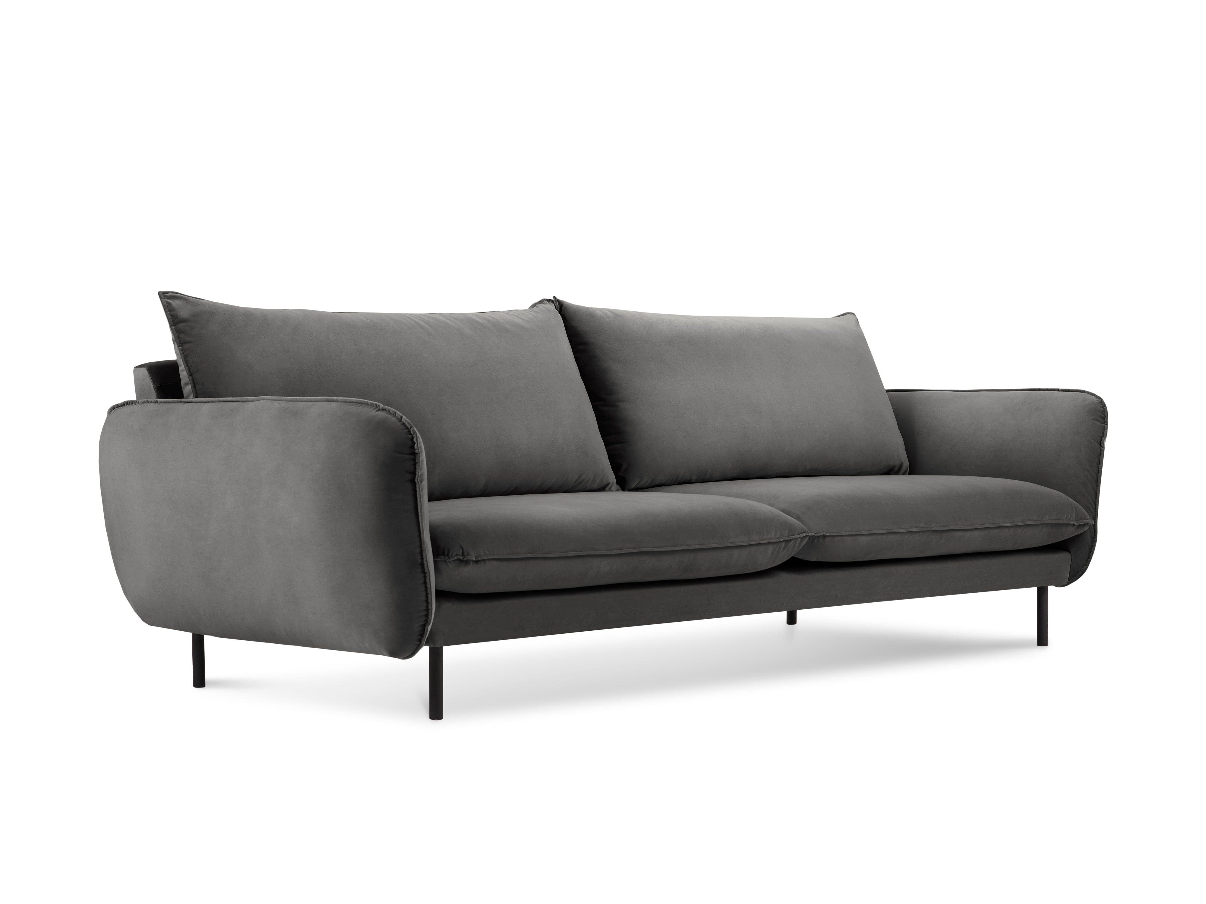 Velvet 4-seater sofa VIENNA dark grey with black base - Eye on Design