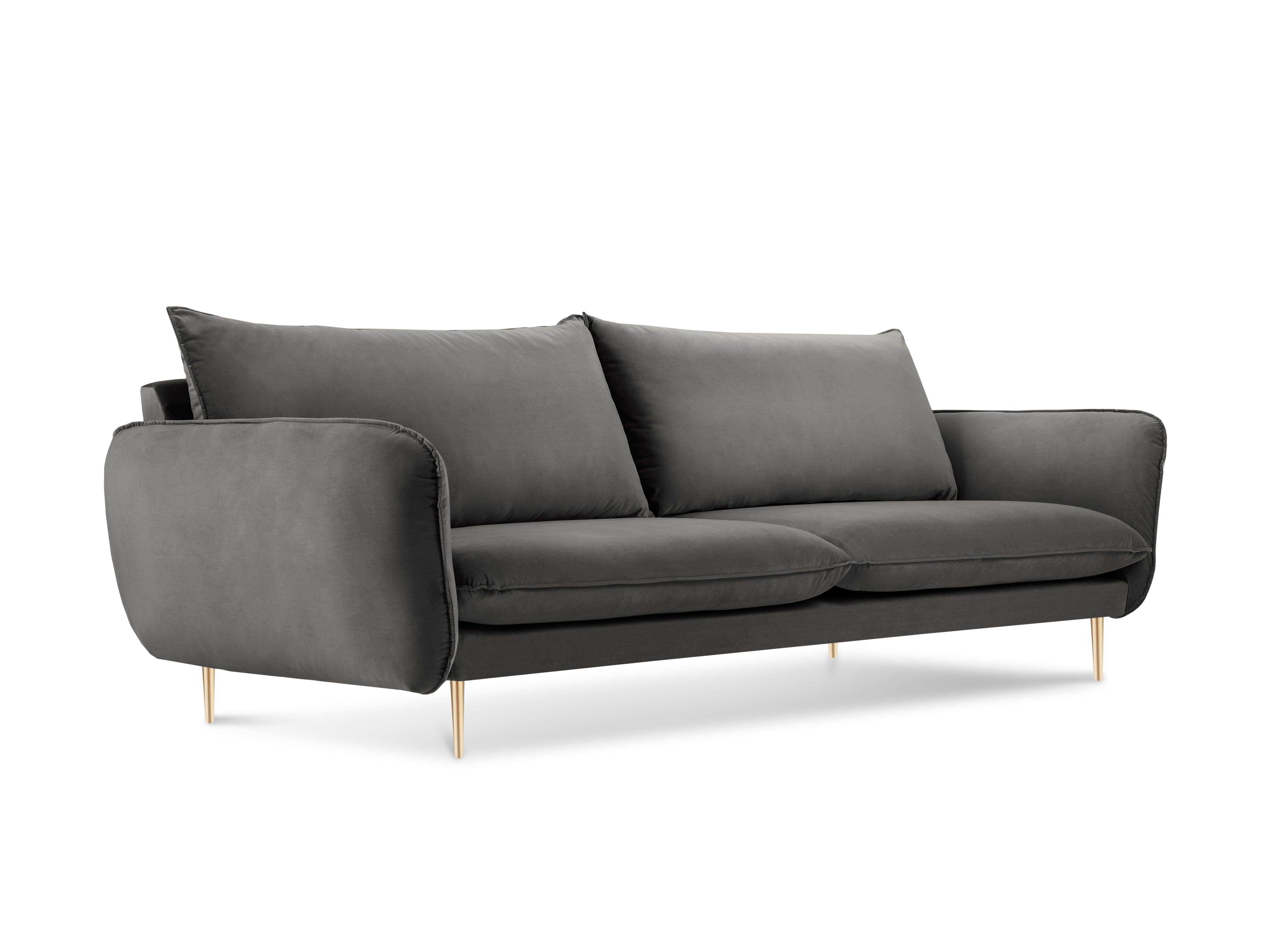 Velvet 4-seater sofa VIENNA dark grey with gold base - Eye on Design