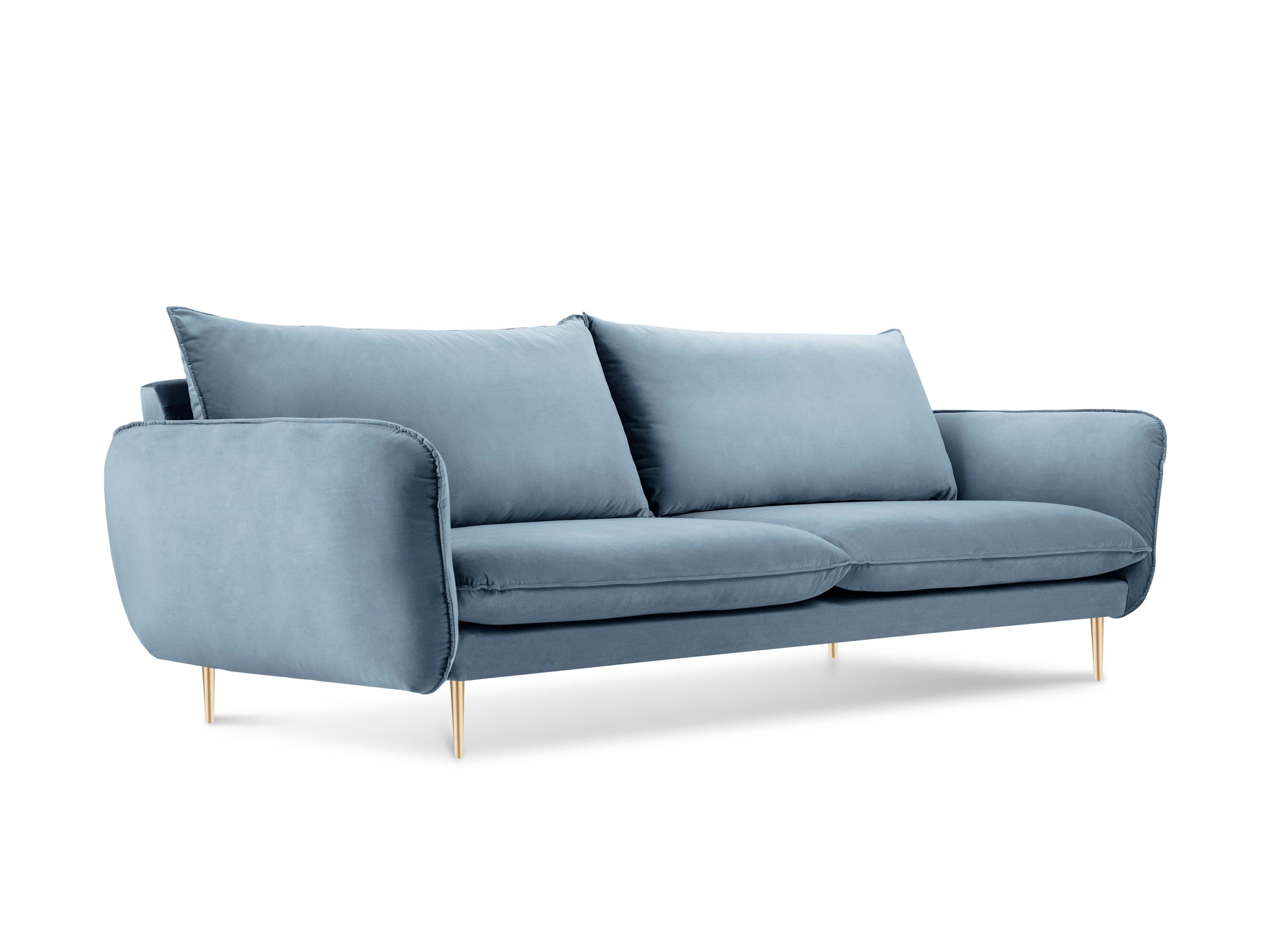 Velvet 4-seater sofa VIENNA light blue with gold base - Eye on Design