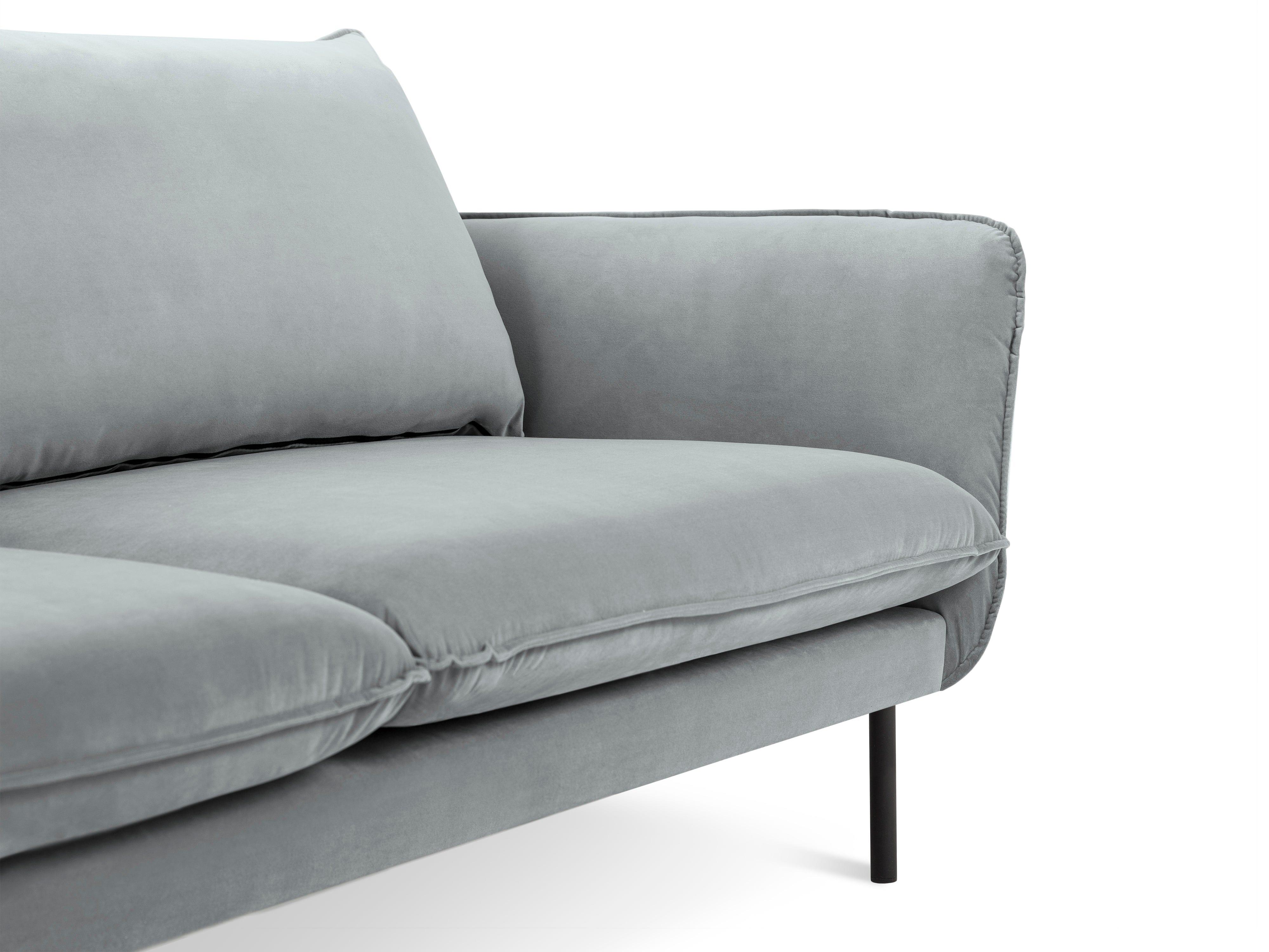 Velvet 4-seater sofa VIENNA light grey with black base - Eye on Design