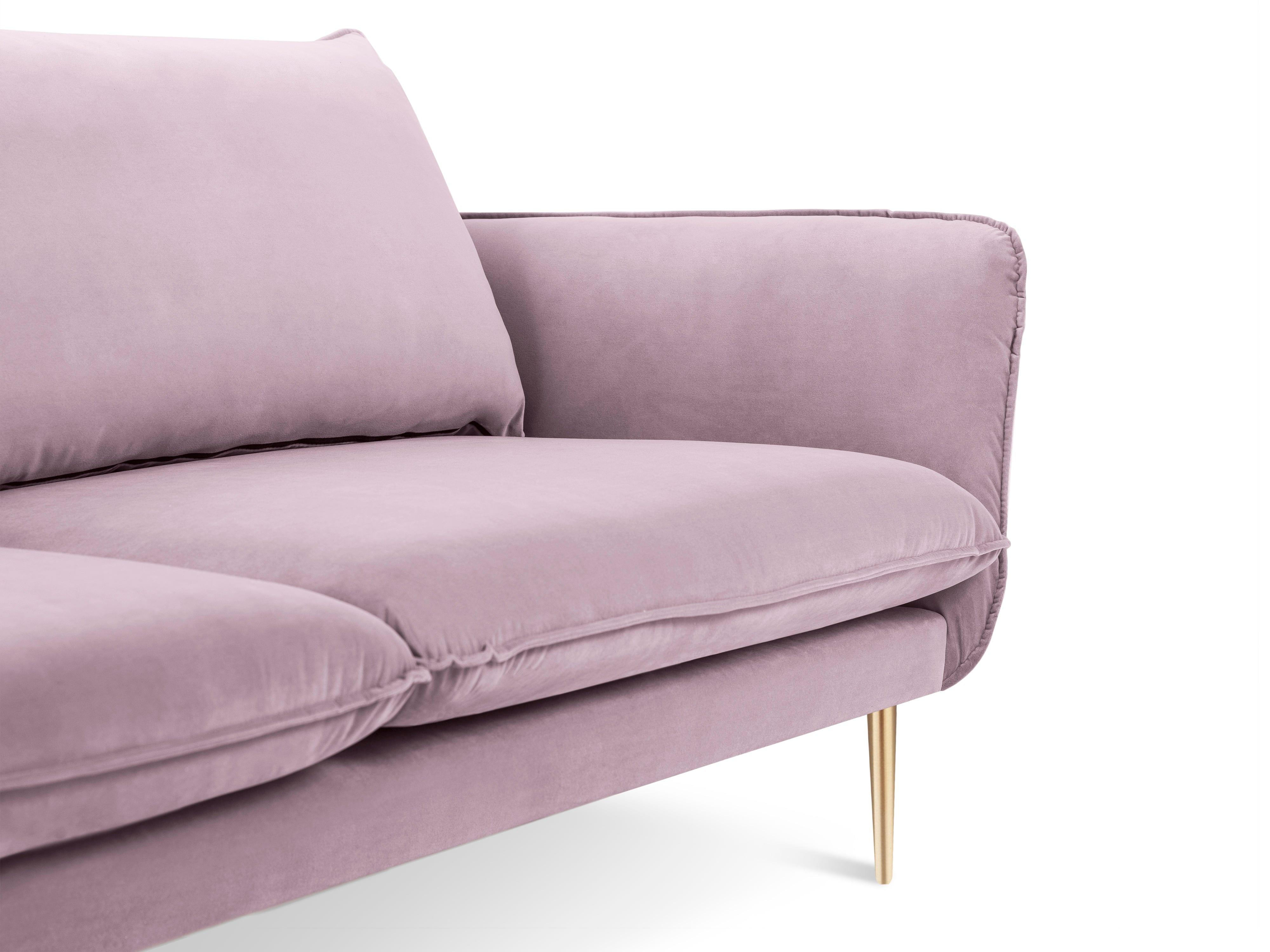 Velvet 4-seater sofa VIENNA powder pink with gold base - Eye on Design