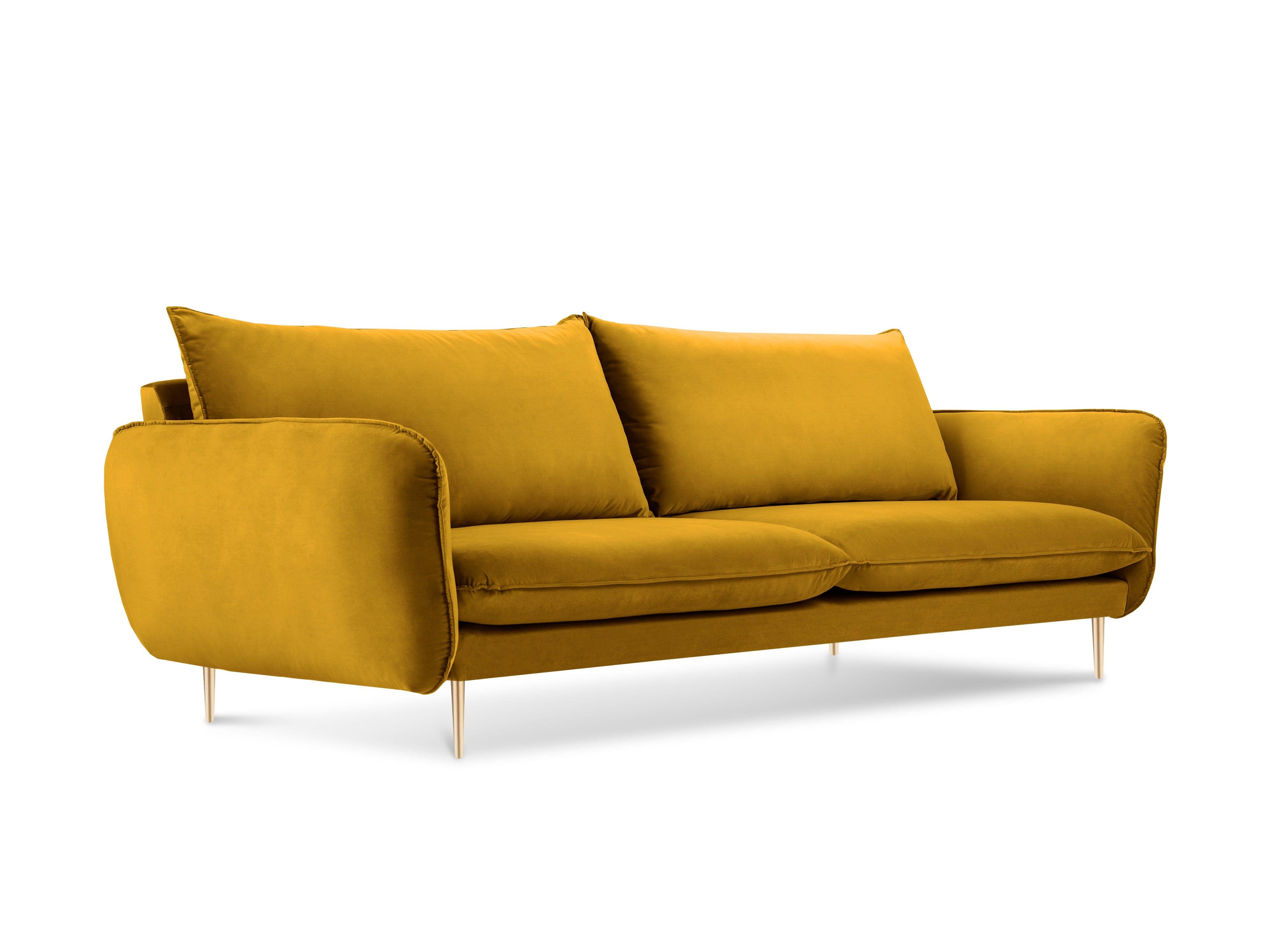 Velvet 4-seater sofa VIENNA yellow with gold base - Eye on Design