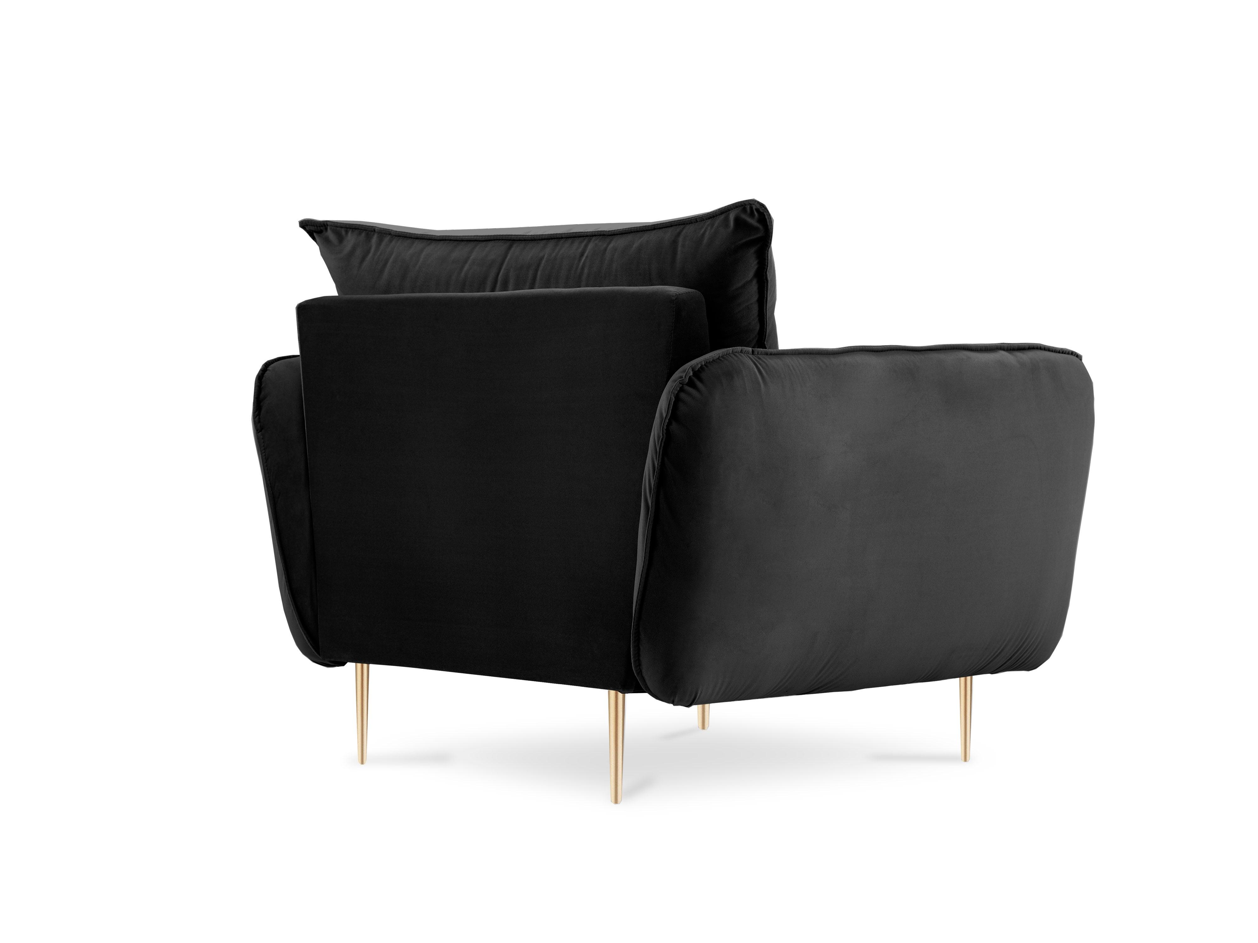 Velvet armchair VIENNA black with gold base - Eye on Design