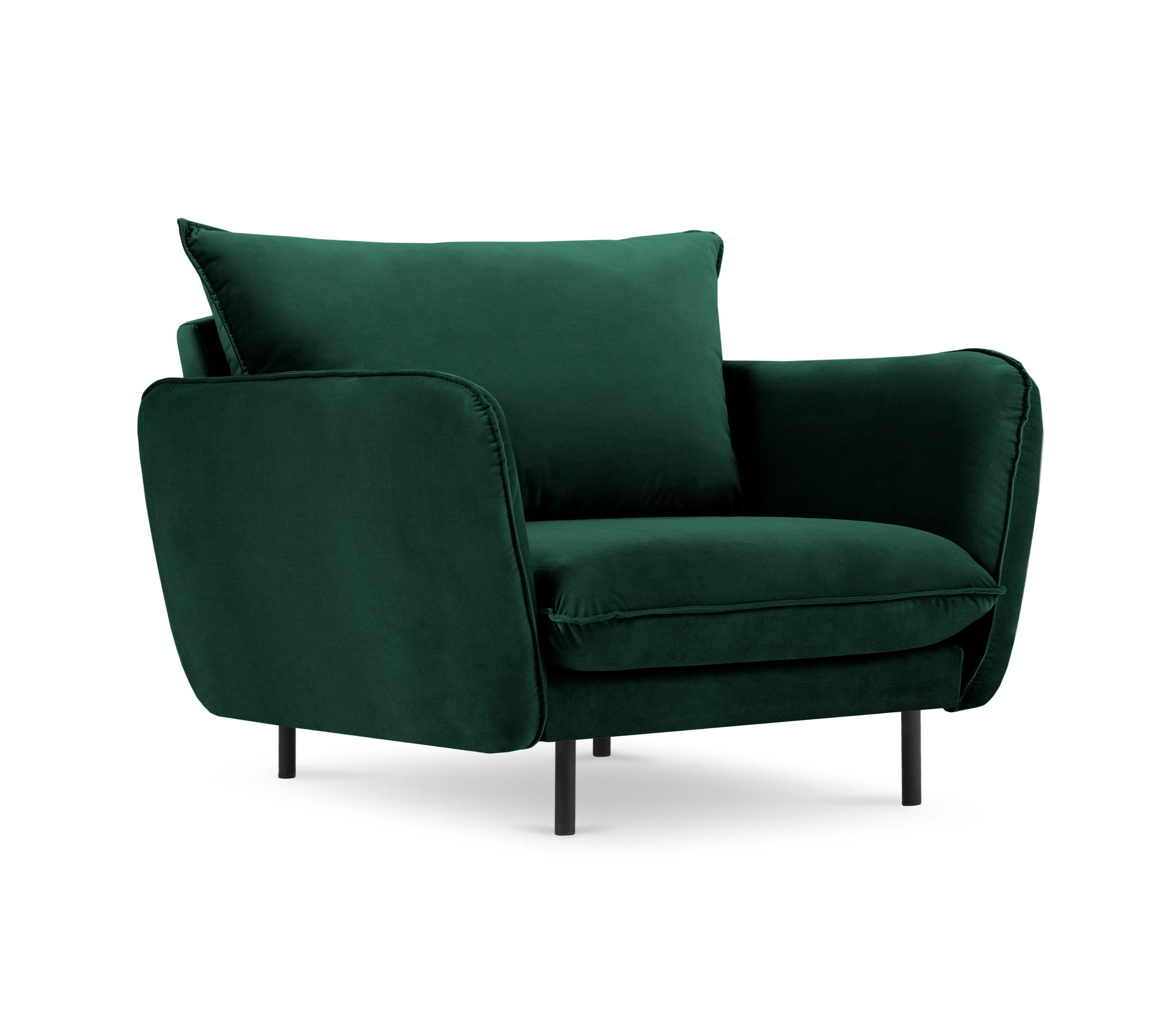 Velvet armchair VIENNA green with black base - Eye on Design