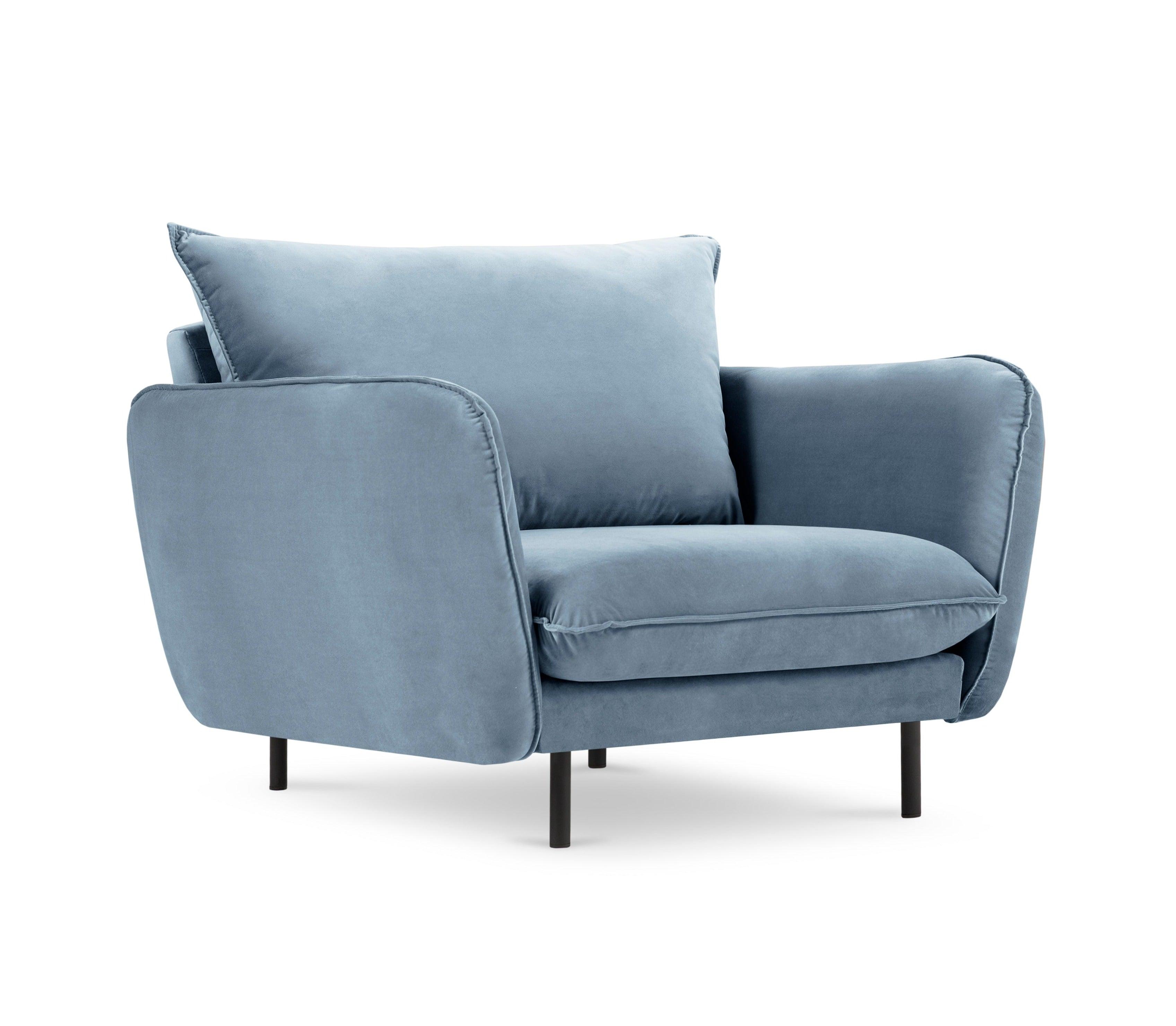 Velvet armchair VIENNA light blue with black base - Eye on Design