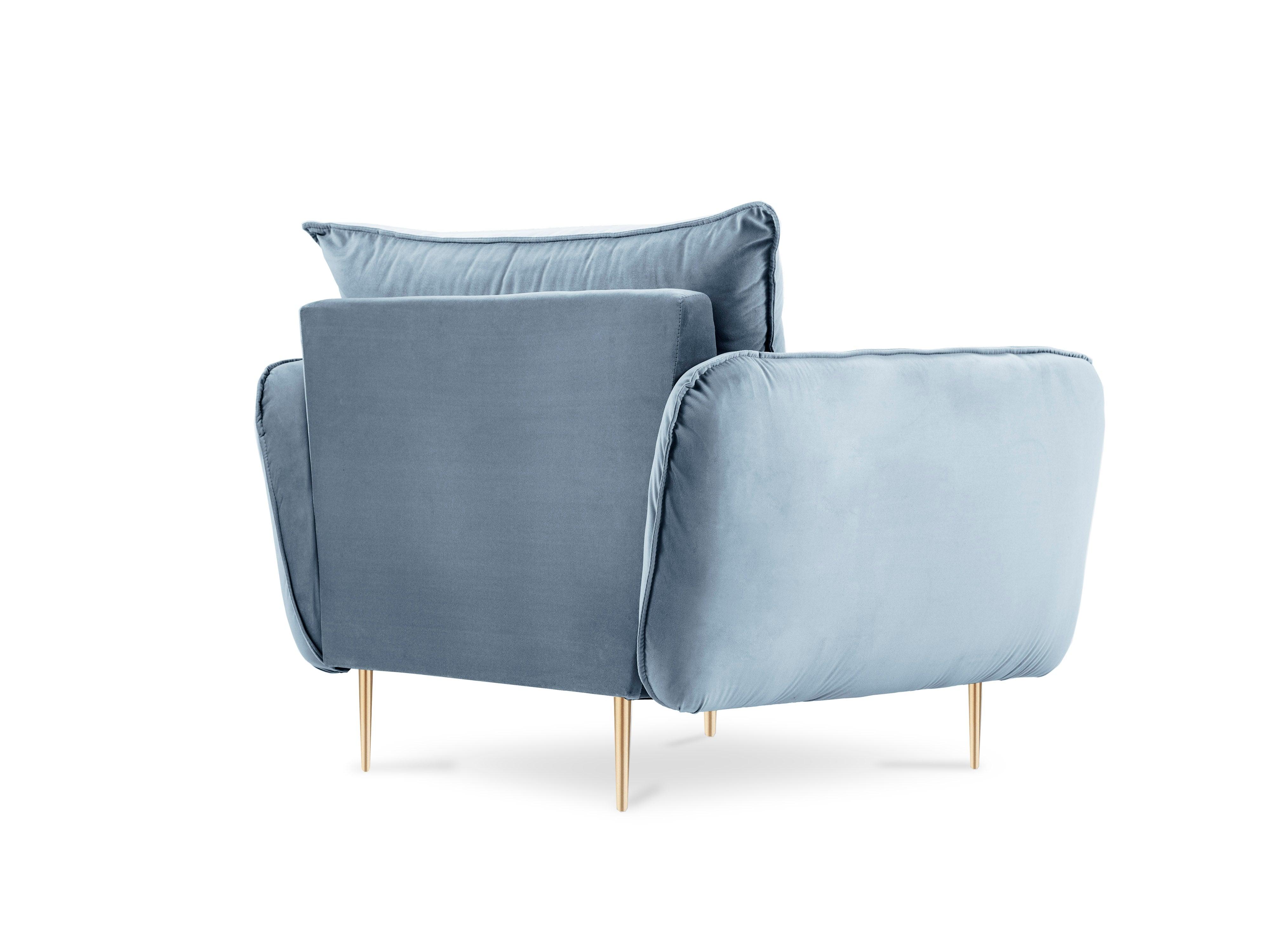 Velvet armchair VIENNA light blue with gold base - Eye on Design