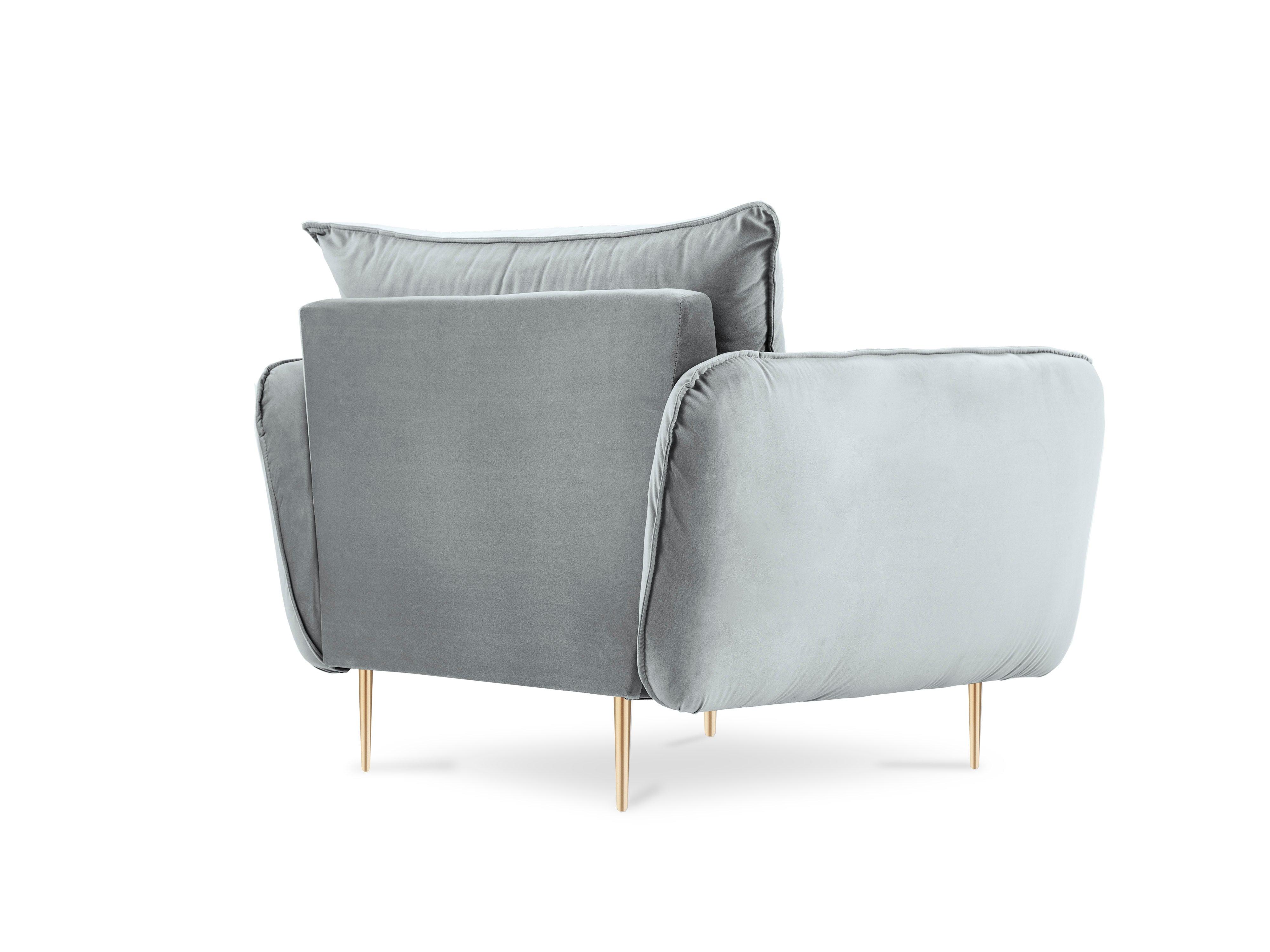 Velvet armchair VIENNA light grey with gold base - Eye on Design