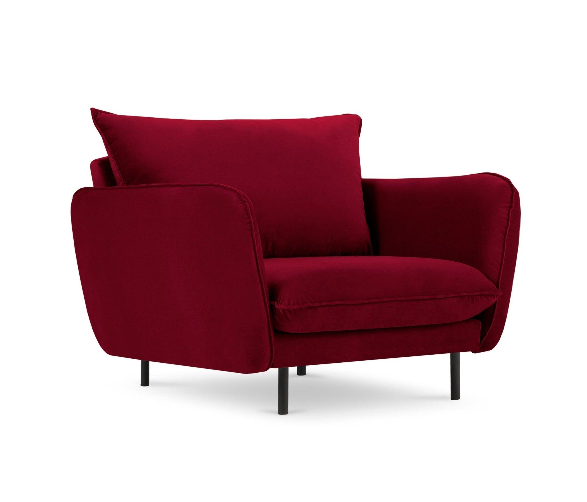 Velvet armchair VIENNA maroon with black base - Eye on Design