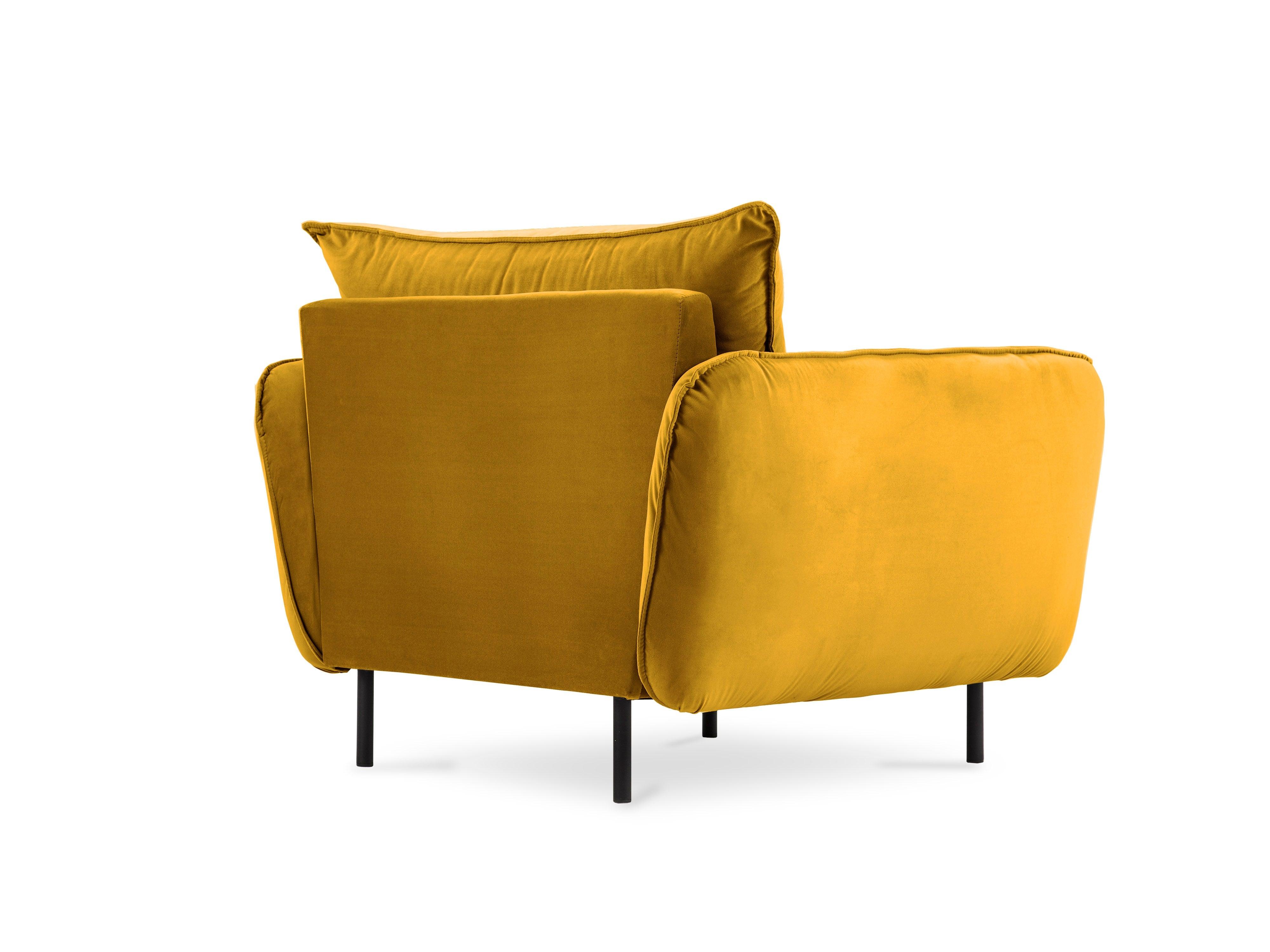 Velvet armchair VIENNA yellow with black base - Eye on Design