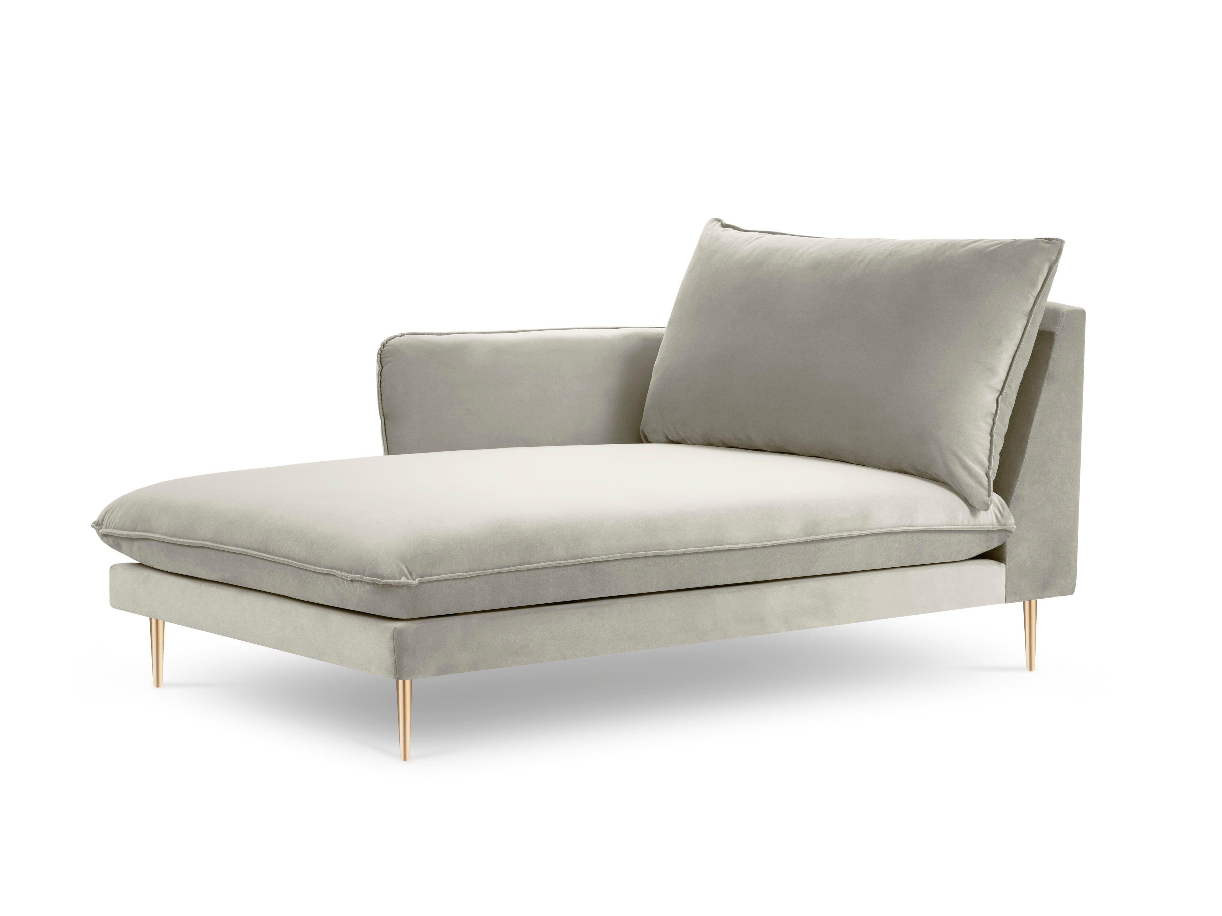 Velvet chaise longue left VIENNA beige with gold base - Eye on Design