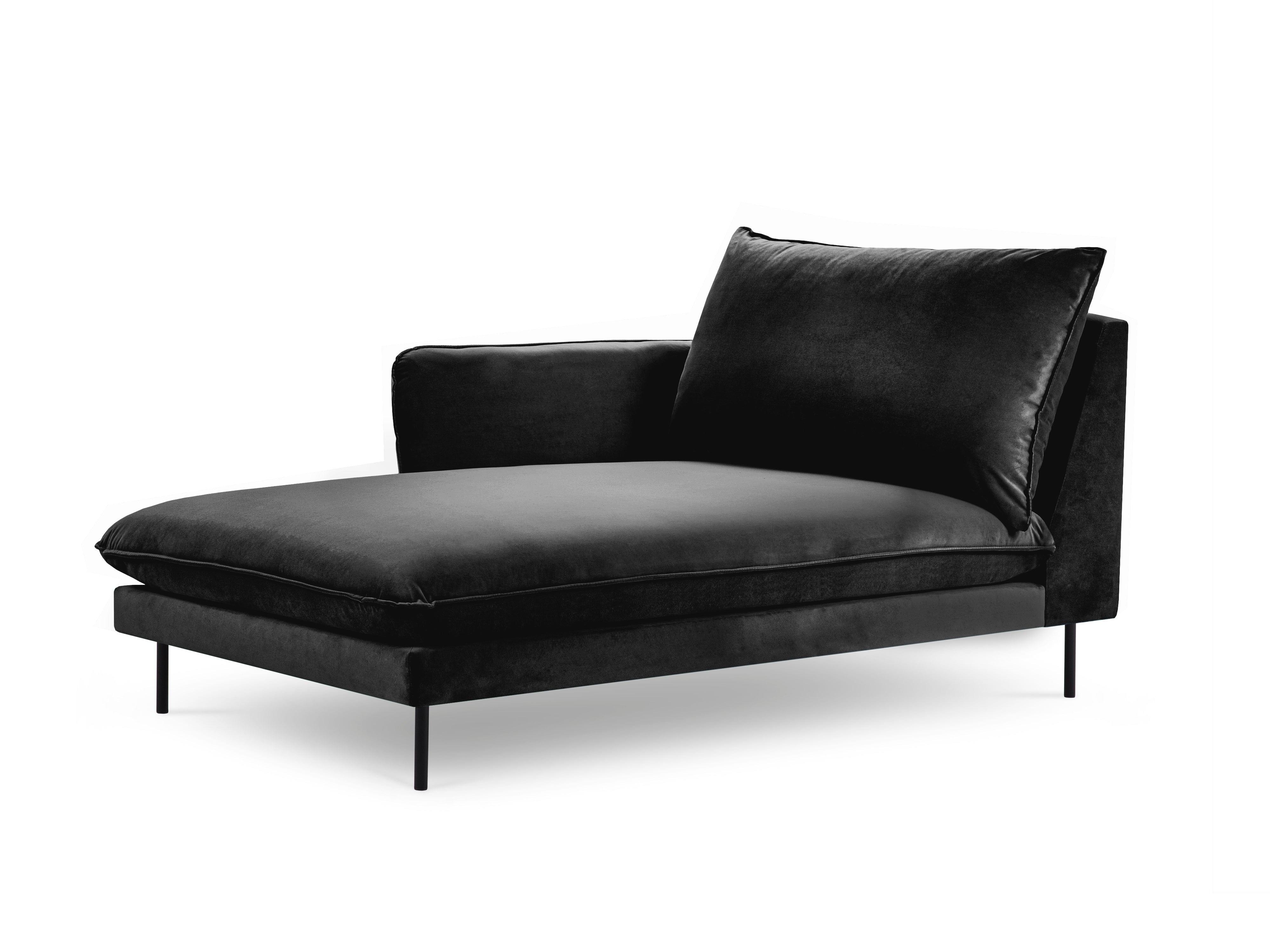 Velvet chaise longue left VIENNA black with black base - Eye on Design