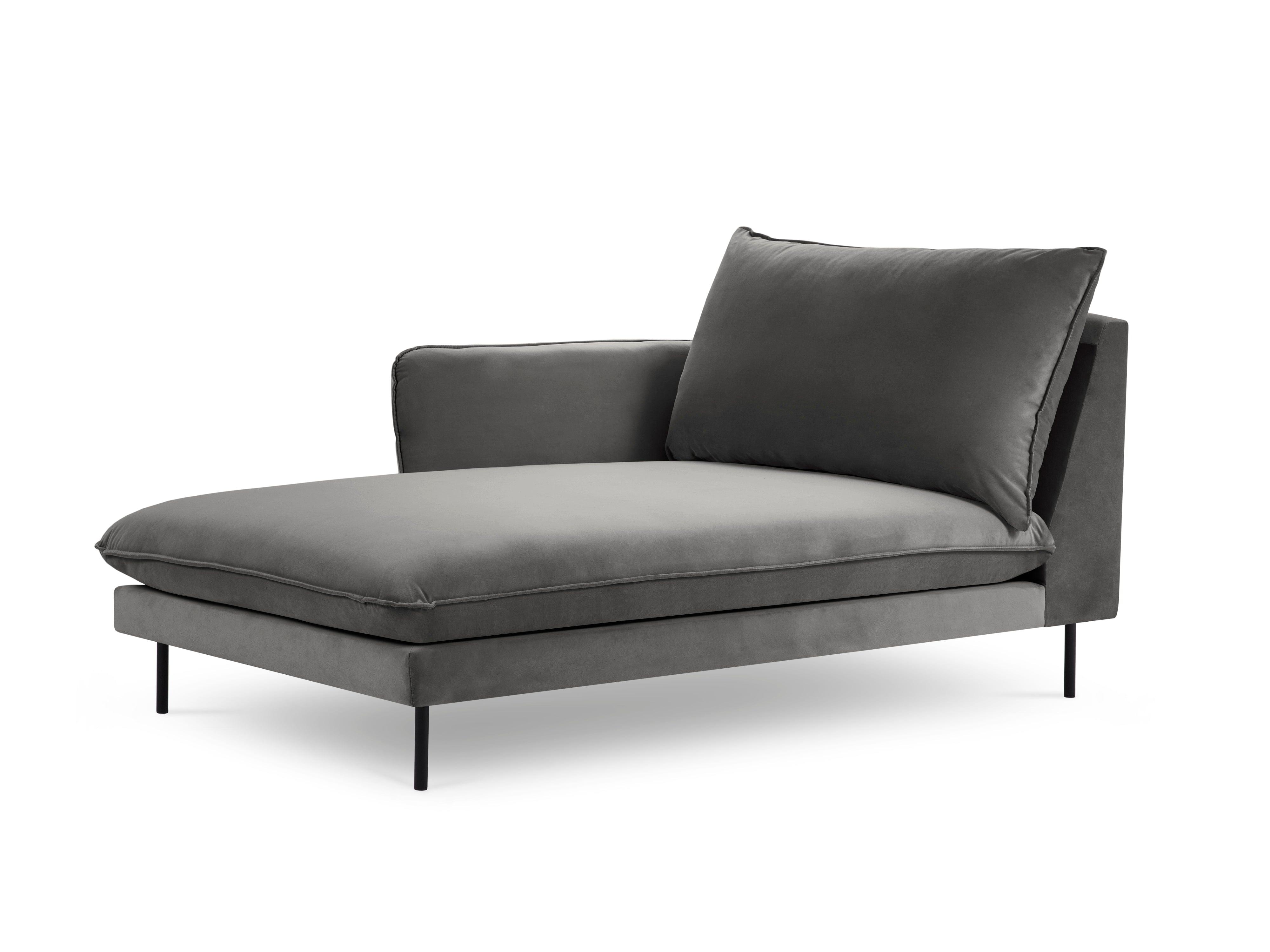 Velvet chaise longue left VIENNA dark grey with black base - Eye on Design