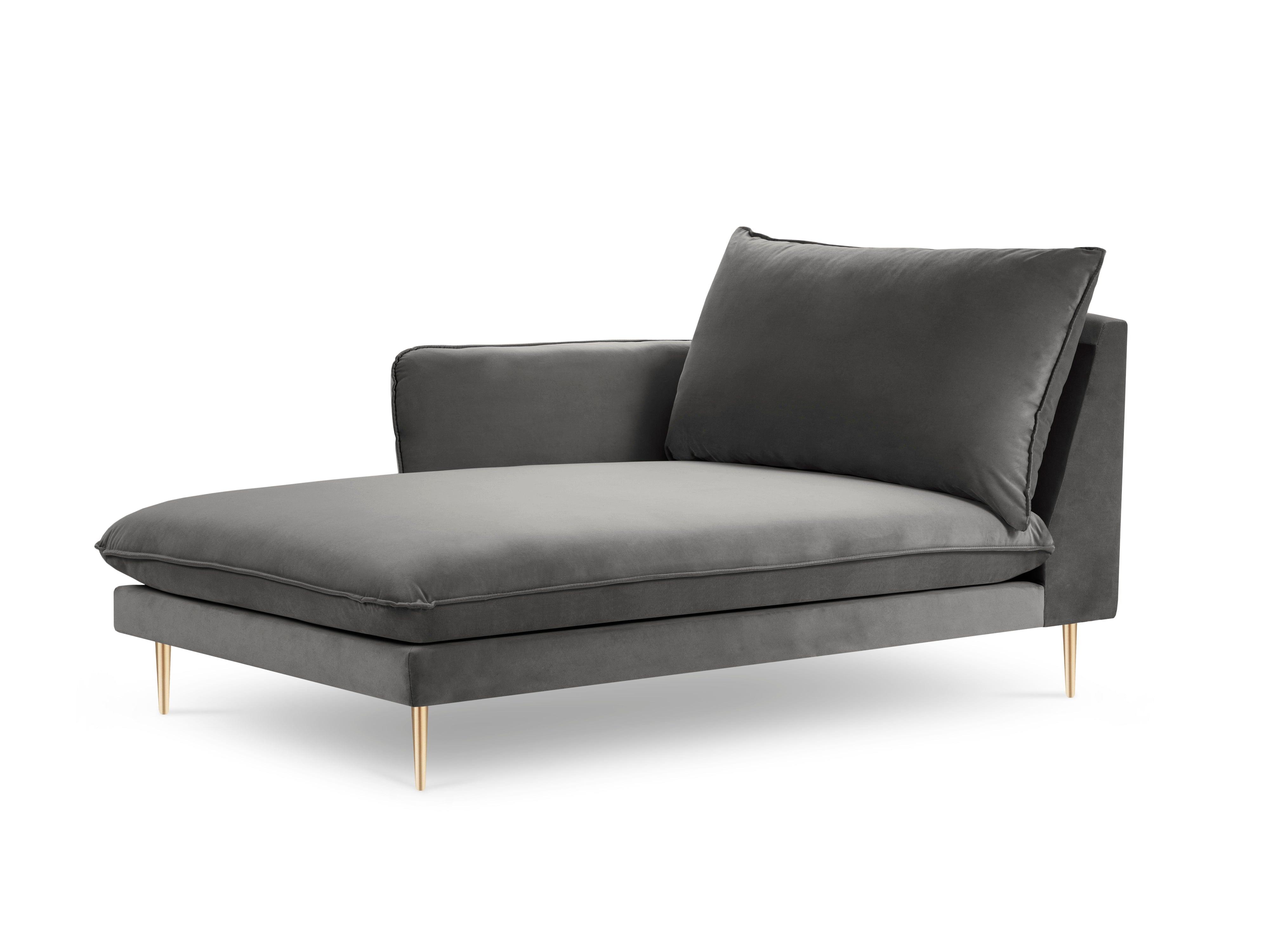 Velvet chaise longue left VIENNA dark grey with gold base - Eye on Design