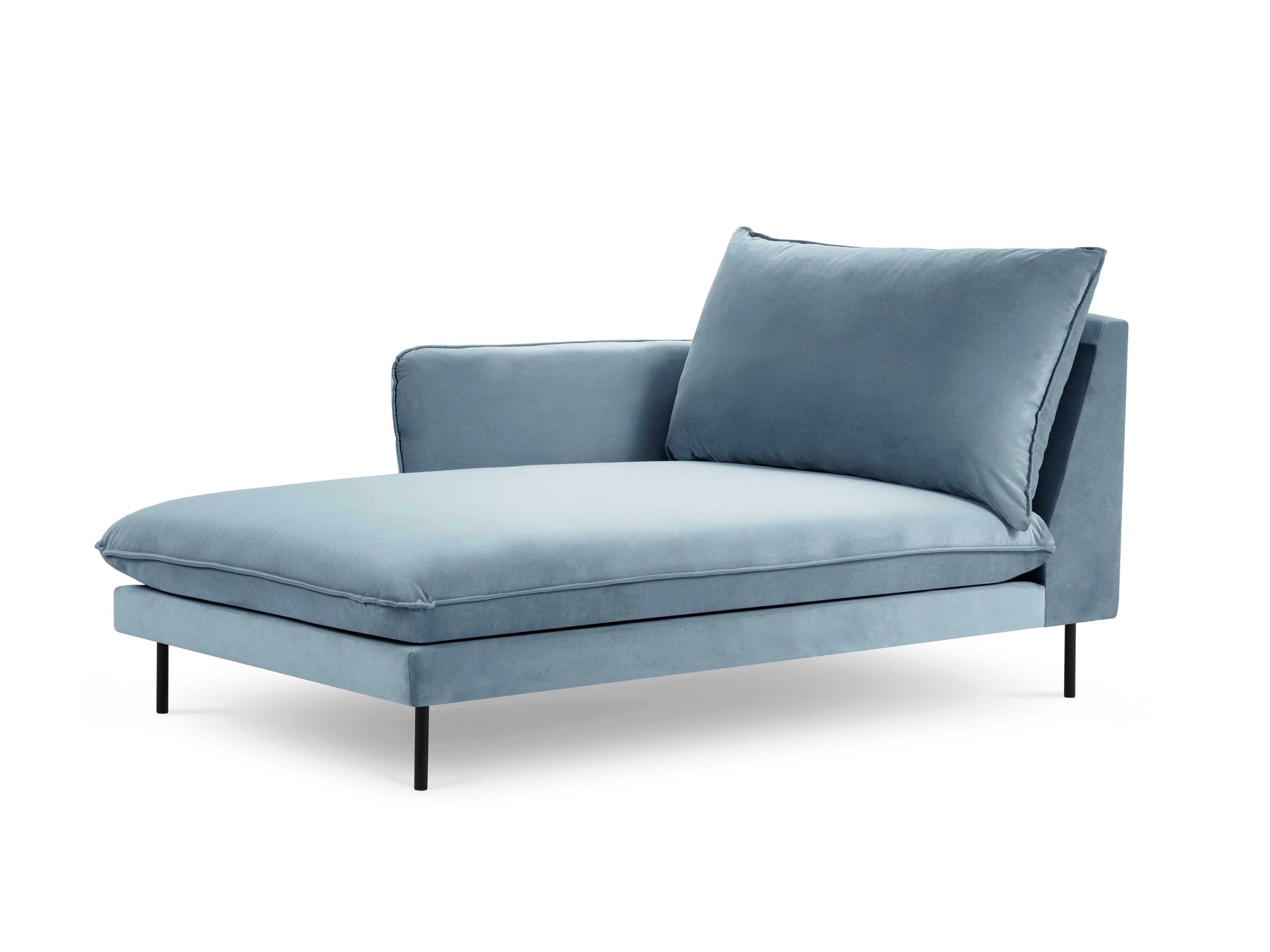 Velvet chaise longue left VIENNA light blue with black base - Eye on Design