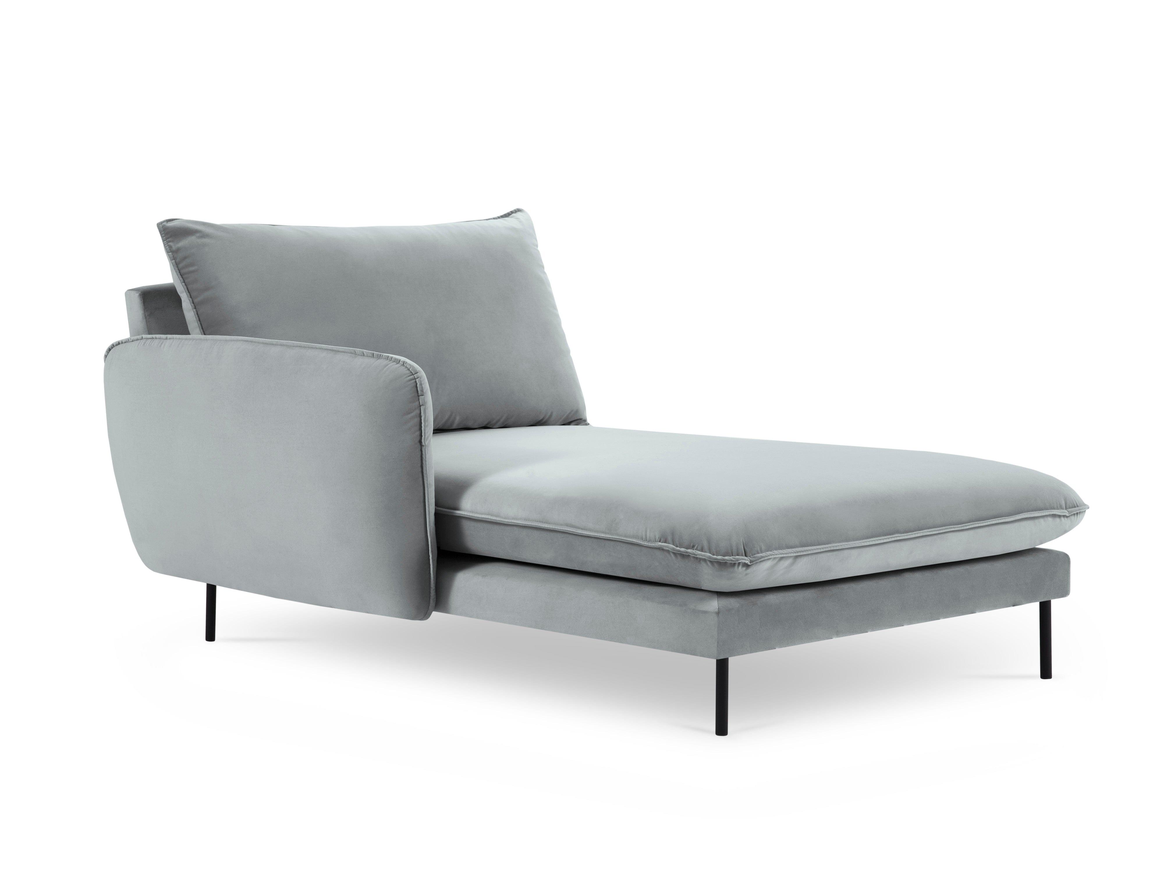 Velvet chaise longue left VIENNA light grey with black base - Eye on Design