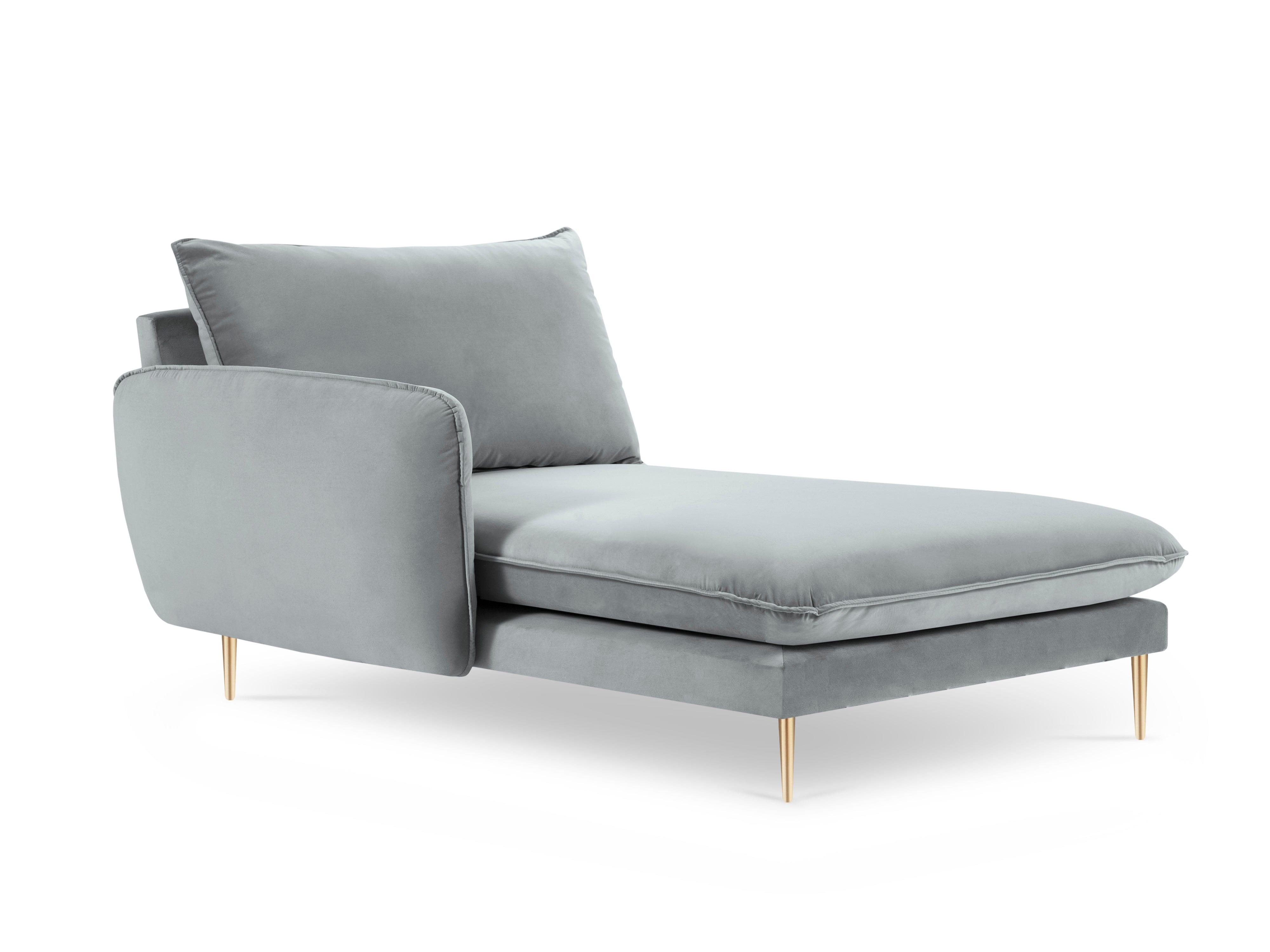 Velvet chaise longue left VIENNA light grey with gold base - Eye on Design