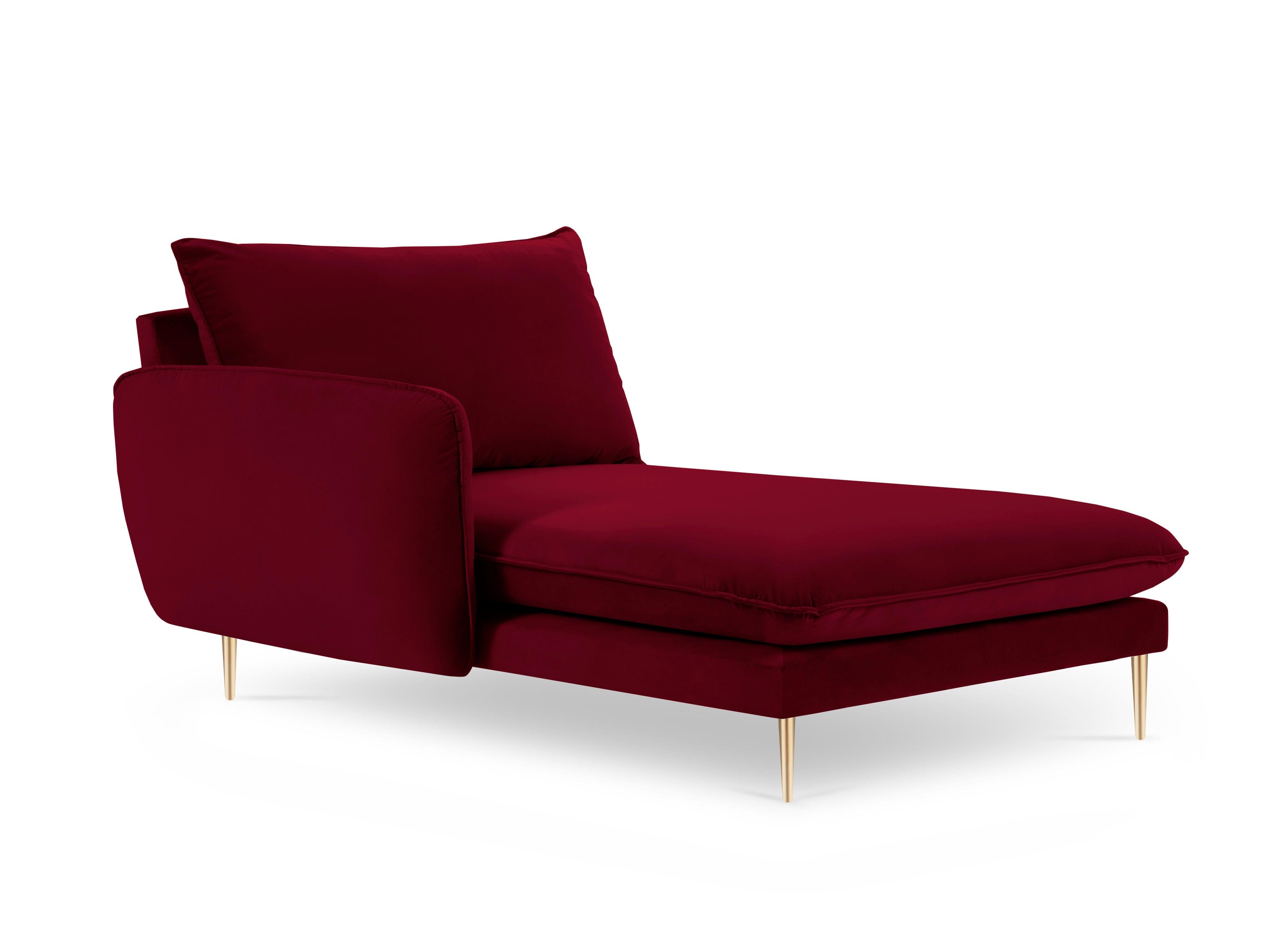 Velvet chaise longue left VIENNA maroon with gold base - Eye on Design