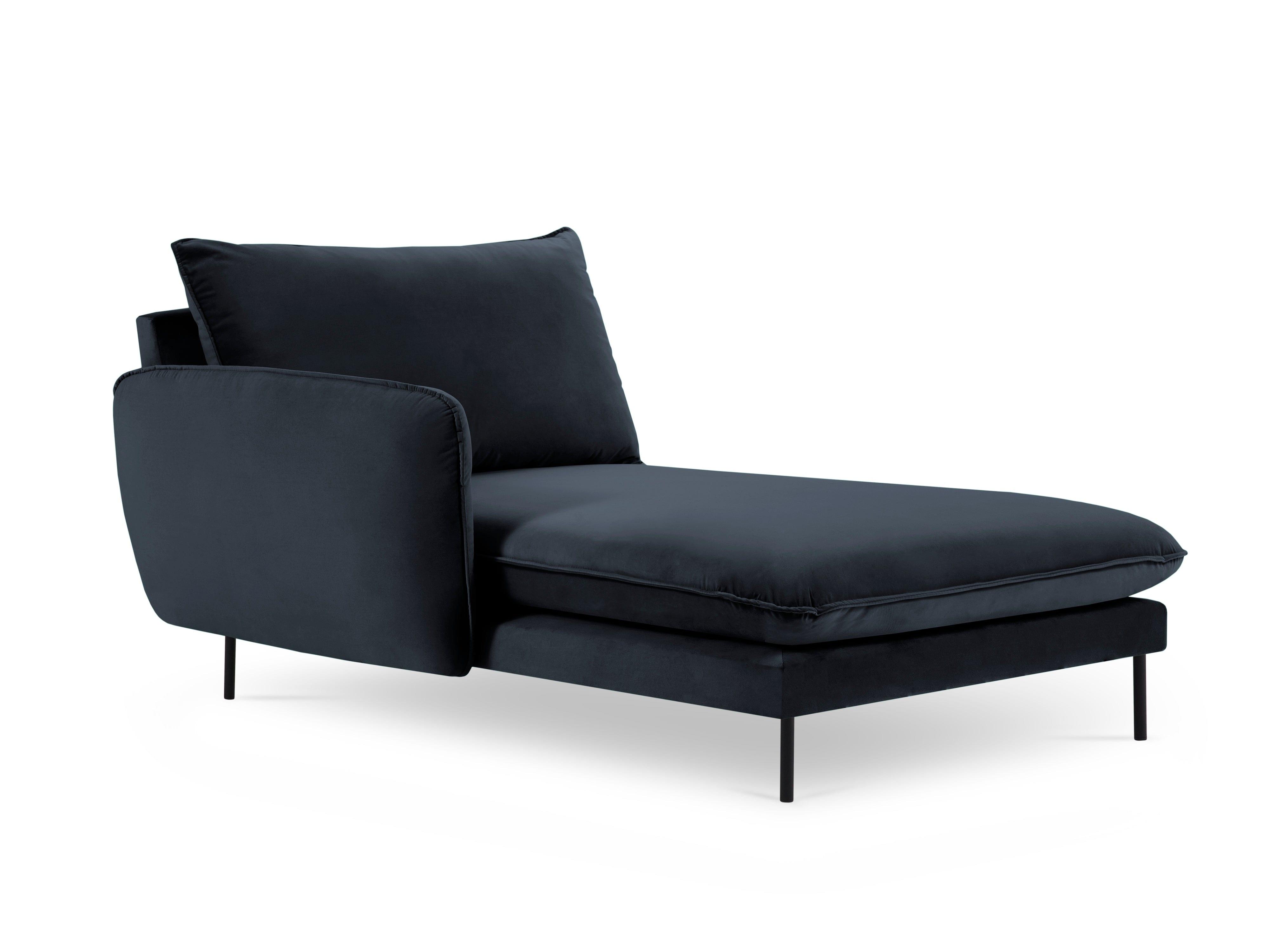 Velvet chaise longue left VIENNA navy blue with black base - Eye on Design