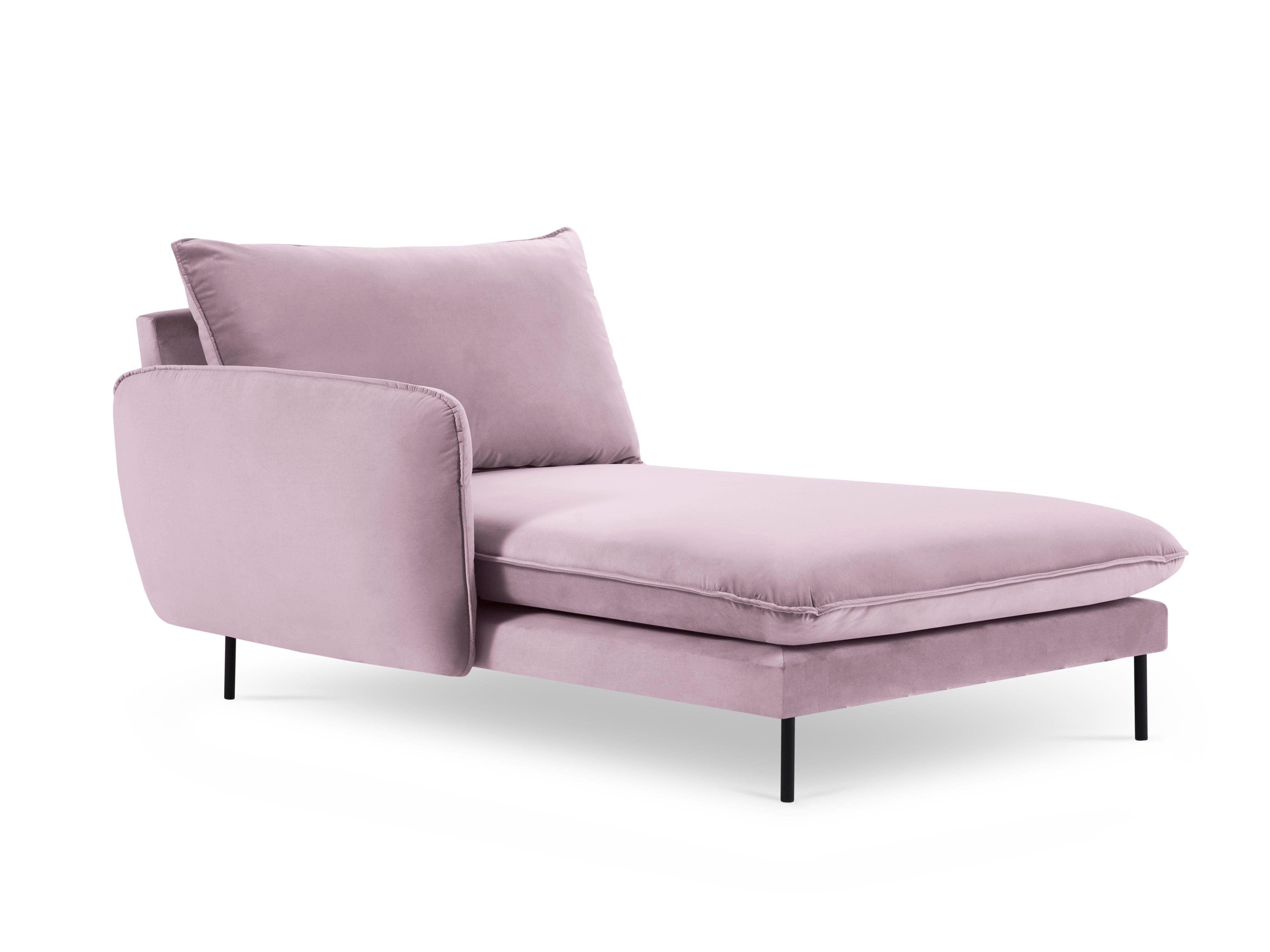 Velvet chaise longue left VIENNA powder pink with black base - Eye on Design