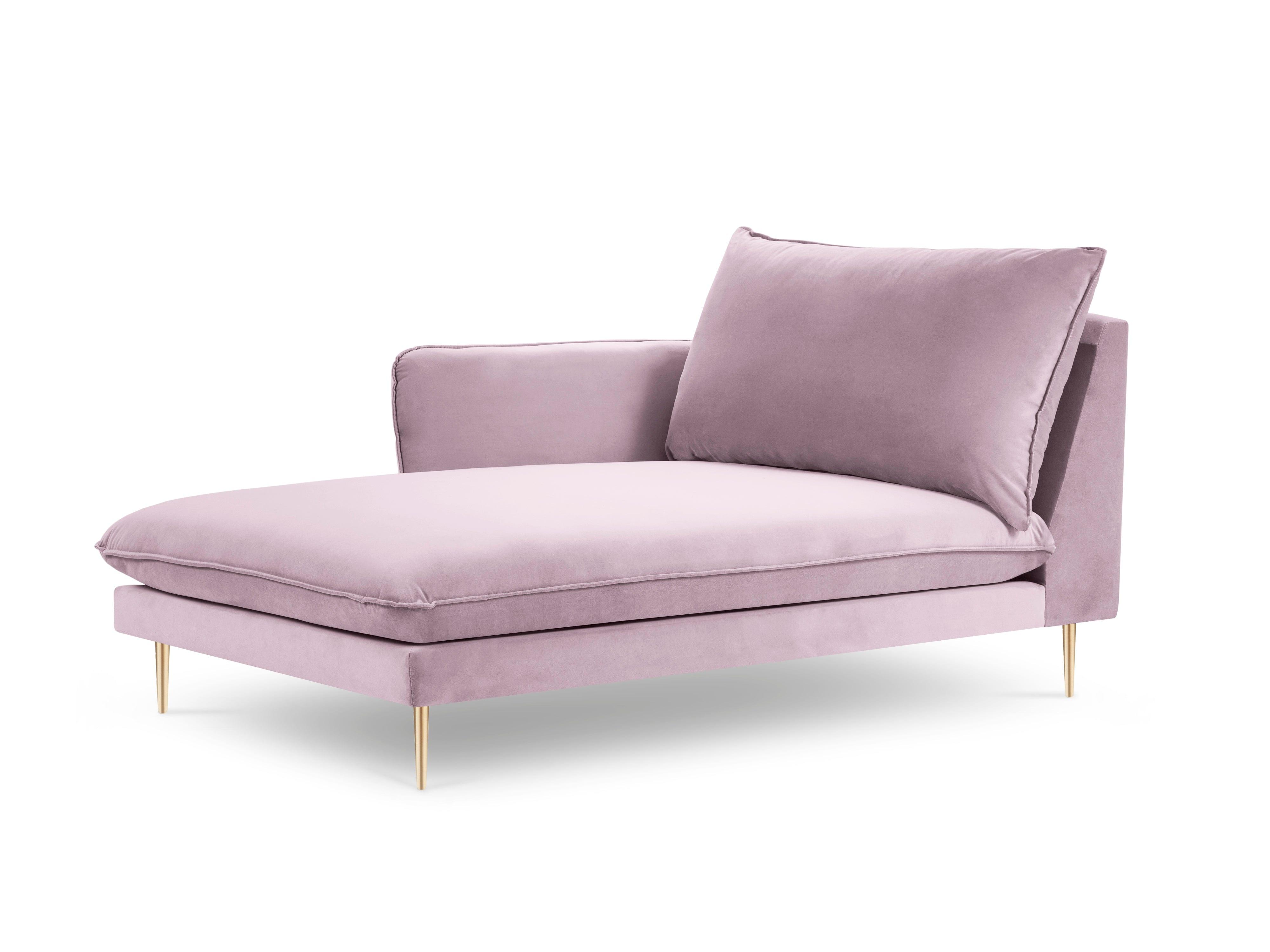 Velvet chaise longue left VIENNA powder pink with gold base - Eye on Design